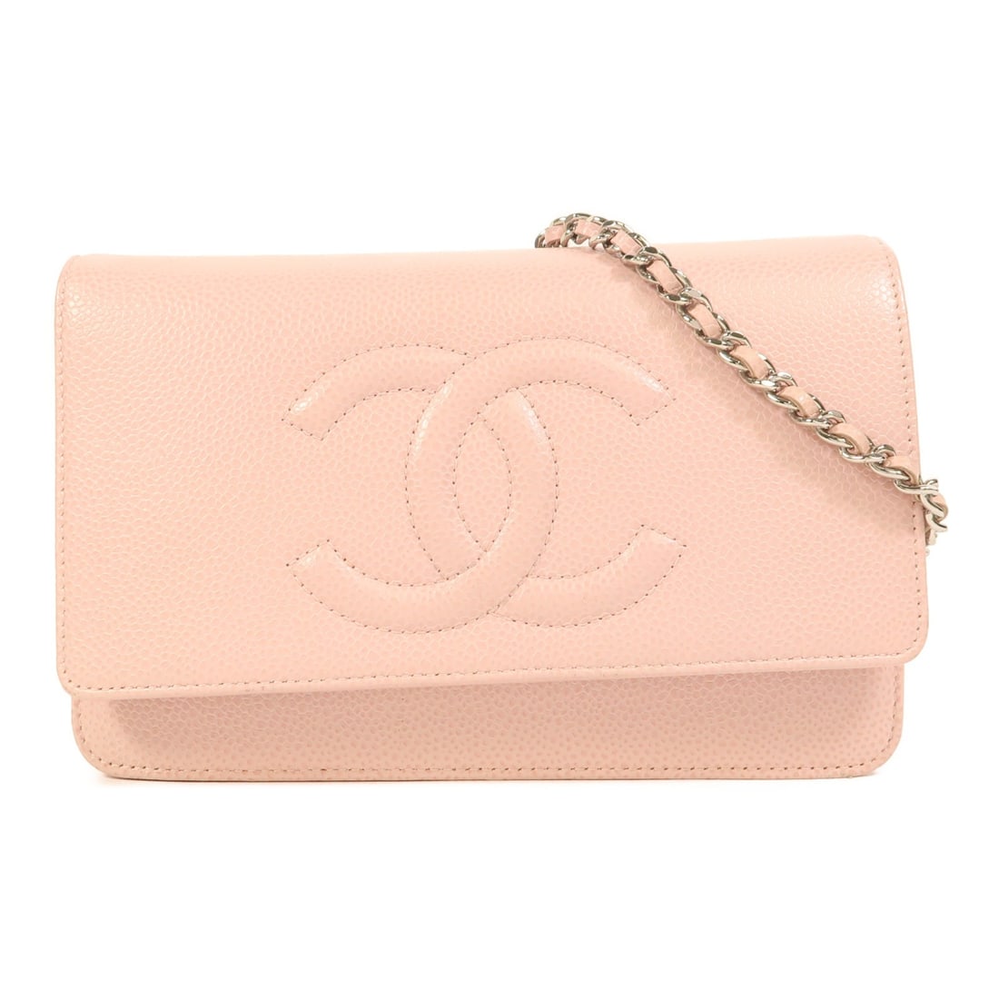 CHANEL Pink Calfskin Leather Wallet On Chain Shoulder Bag: CHANEL Pink Calfskin Leather Wallet On Chain Shoulder Bag This elegant CHANEL Wallet On Chain (WOC) is expertly crafted from luxurious calfskin leather in a stunning pink hue. Designed as a shoulder b