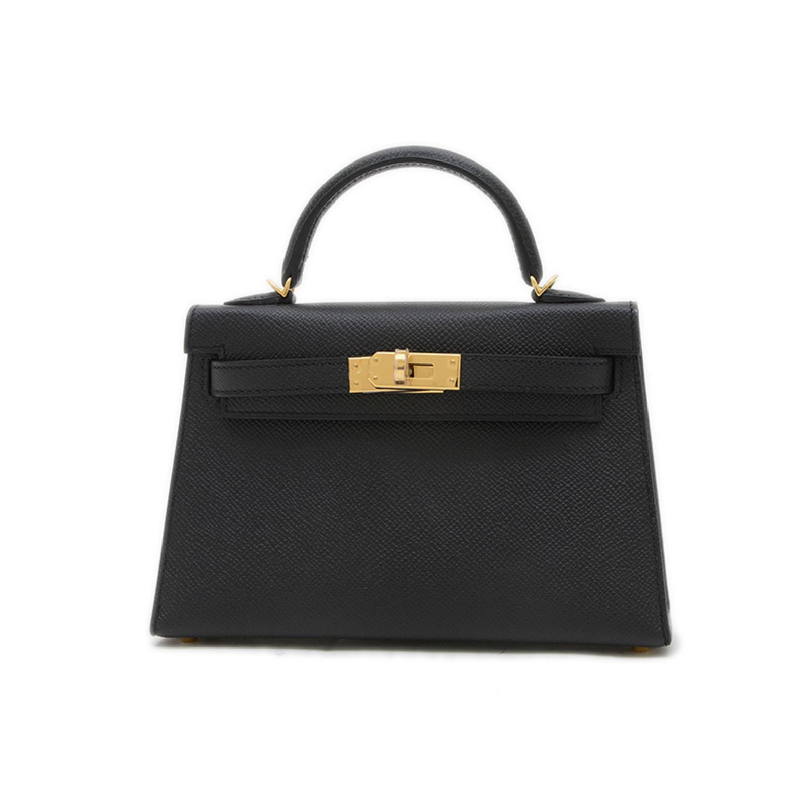 Black Leather Hermes Kelly Mini Bag 19 cm France: Black Leather Hermes Kelly Mini Bag 19 cm France This Hermes Kelly Mini handbag features a sleek black leather exterior and is designed for women. Crafted in France, it showcases a compact silhouette