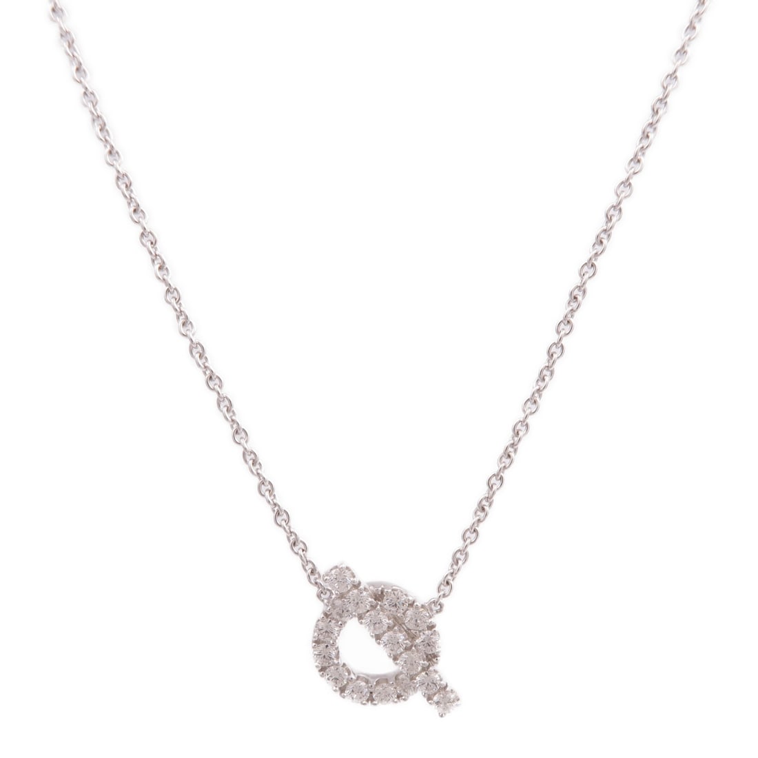 Hermes Finesse Diamond Pendant Necklace in 18K White Gold: Hermes Finesse Diamond Pendant Necklace in 18K White Gold This Hermes Finesse pendant necklace features a diamond set in 18K white gold. Crafted in France, the necklace showcases a clear main stone an