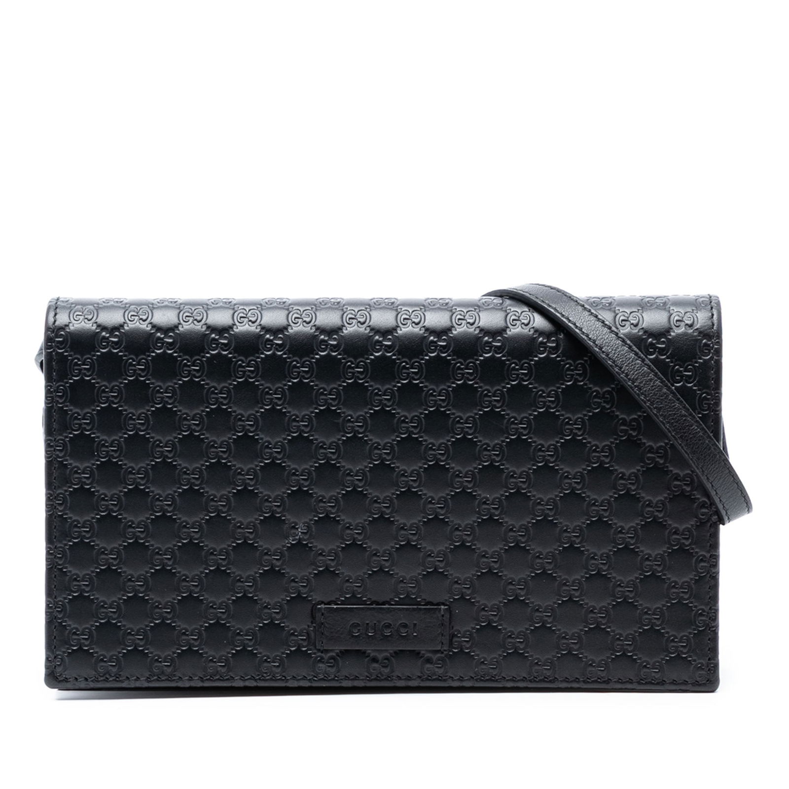 Black Leather Gucci Microguccissima Crossbody Wallet with Detachable Strap (1 of 7)