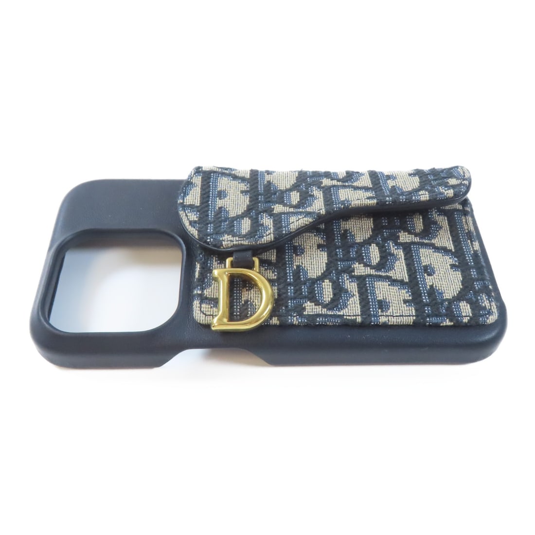 Dior Canvas and Calfskin Leather Blue Phone Case with Gold Hardware: Dior Canvas and Calfskin Leather Blue Phone Case with Gold Hardware This Christian Dior phone case features a combination of canvas and calfskin leather in blue and black tones. The accessory is desig