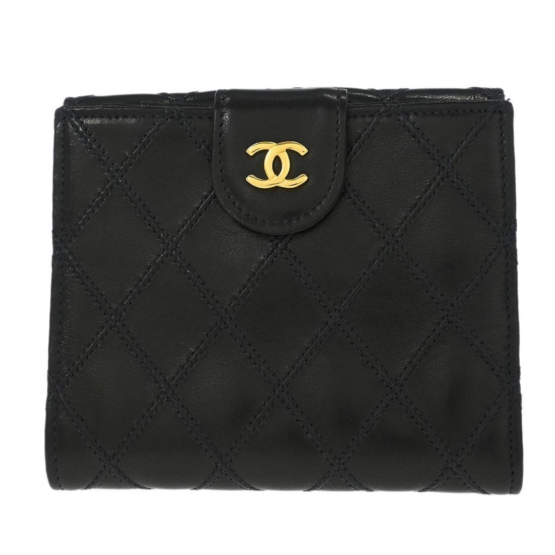 Chanel Vintage Black Leather Bifold Folding Wallet with CC Pattern: Chanel Vintage Black Leather Bifold Folding Wallet with CC Pattern This vintage Chanel bifold wallet is crafted from black lambskin leather and features the classic CC pattern. Designed with a folding