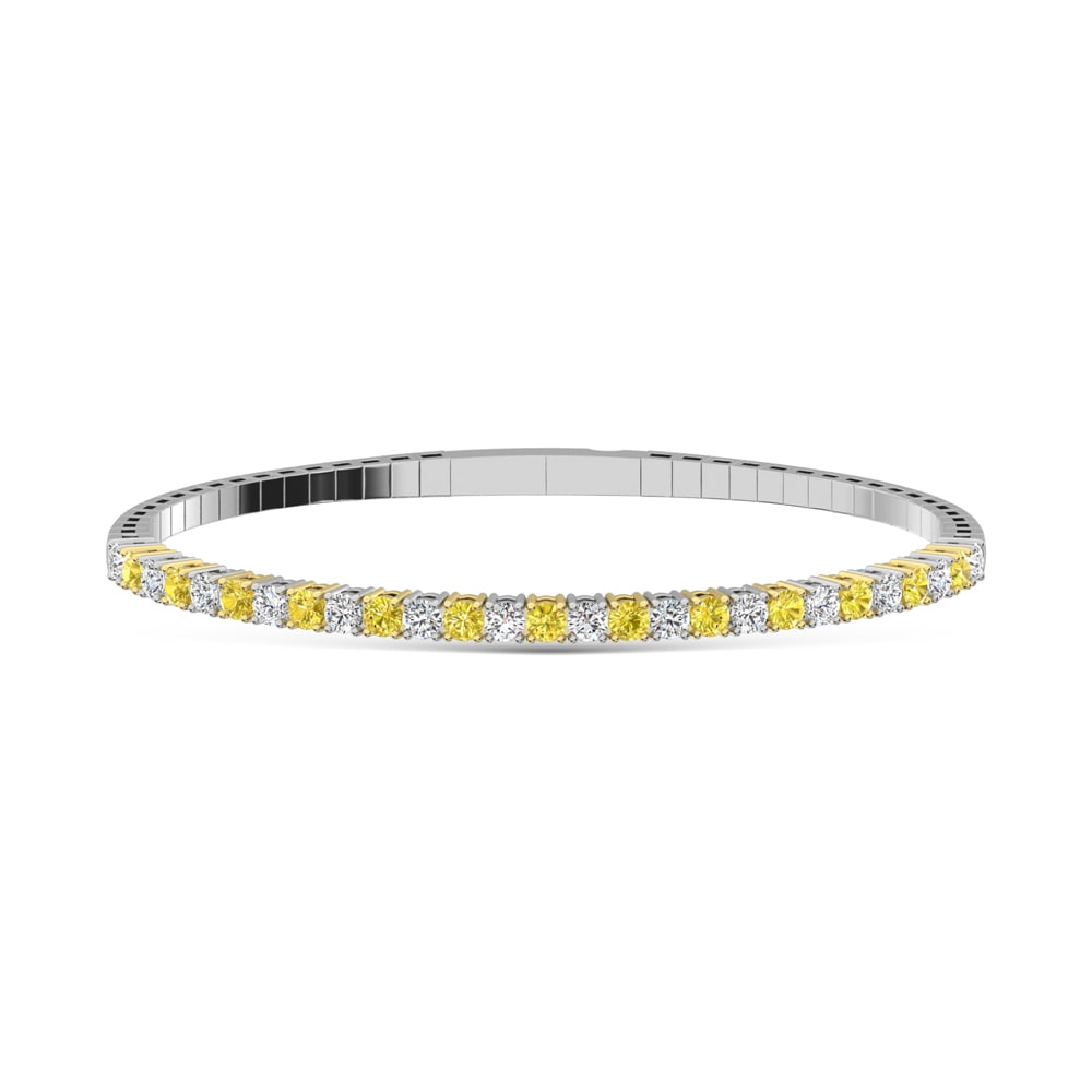 14K White Gold 1 7/8 Ct.Tw. Lab Grown Alternate Yellow and White Diamond Flexi Bangle: 14K White Gold 1 7/8 Ct.Tw. Lab Grown Alternate Yellow and White Diamond Flexi Bangle Crafted in 14K White Gold, this flexi bangle features alternate yellow and white lab grown diamonds totaling 1 7/8