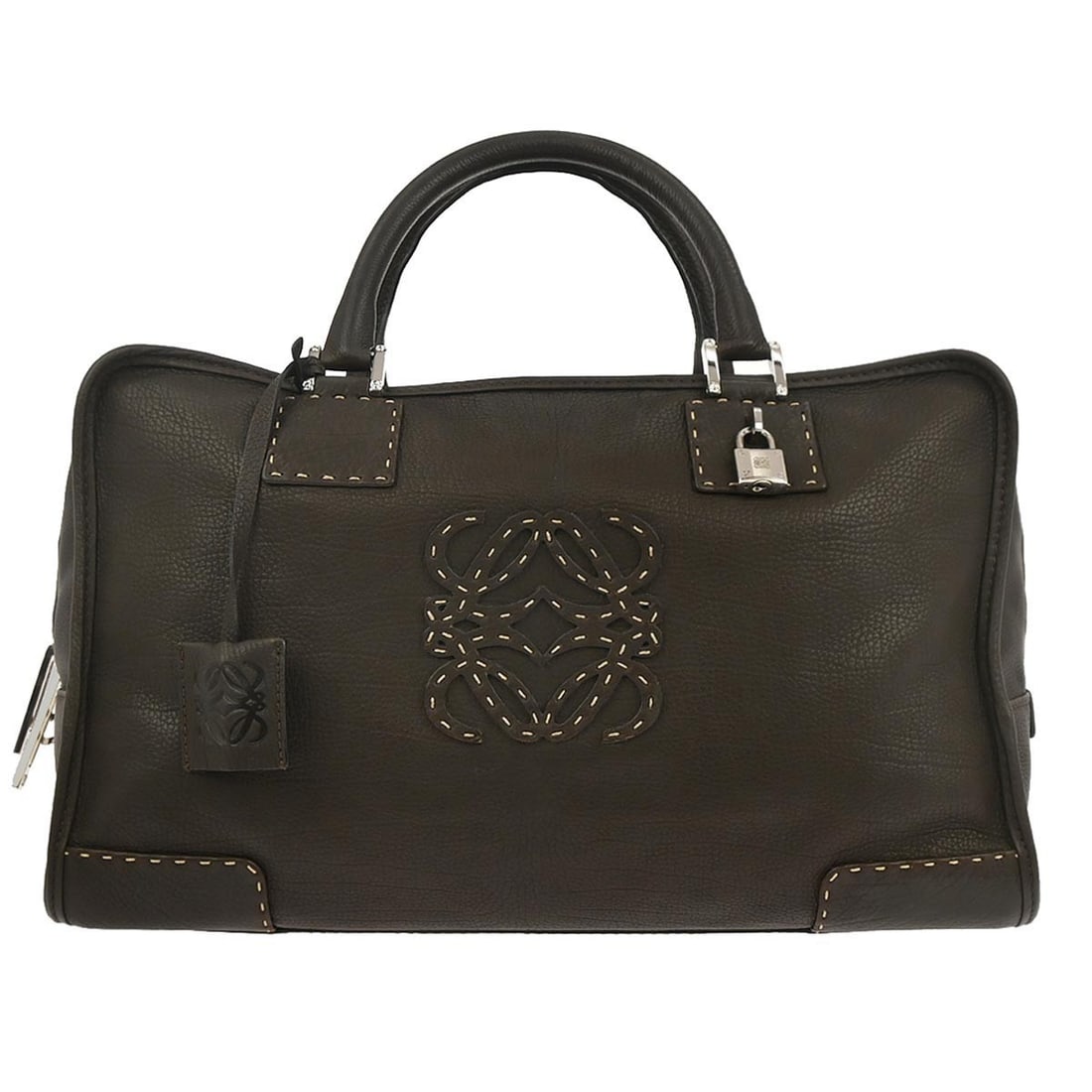 Amazona 36 Top Handle Large Leather Bag in Brown by Loewe: Amazona 36 Top Handle Large Leather Bag in Brown by Loewe This Loewe Amazona 36 handbag features a brown leather exterior with double leather handles and a zip closure. Designed in a large size, the b