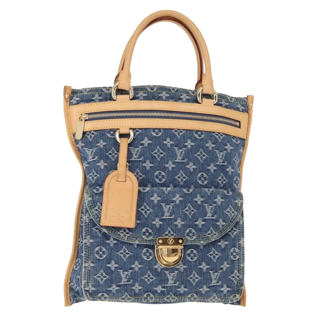 LOUIS VUITTON Monogram Denim Tote Bag Blue M95018 Authentic: LOUIS VUITTON Monogram Denim Tote Bag Blue M95018 Authentic This authentic LOUIS VUITTON Monogram Denim Flat Shopper Tote Bag is a stylish accessory crafted in France. Made from durable Monogram Denim