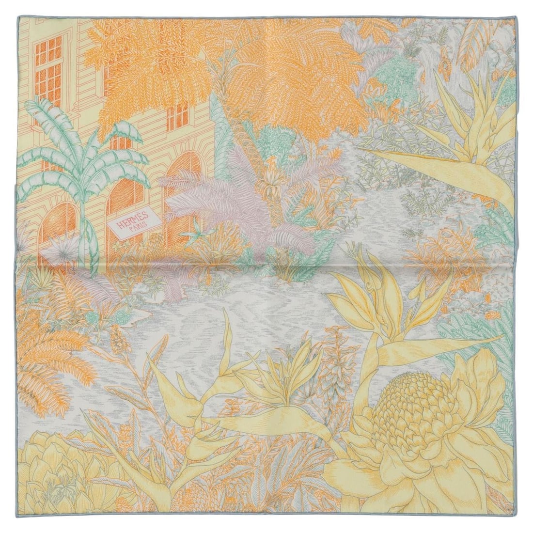 Hermes Tropical Garden Silk Gavroche New in Box 16.5in: Hermes Tropical Garden Silk Gavroche New in Box 16.5in Experience the elegance of this brand new Tropical Garden Silk Gavroche from Hermes. Crafted in vibrant orange and yellow hues, this silk accesso