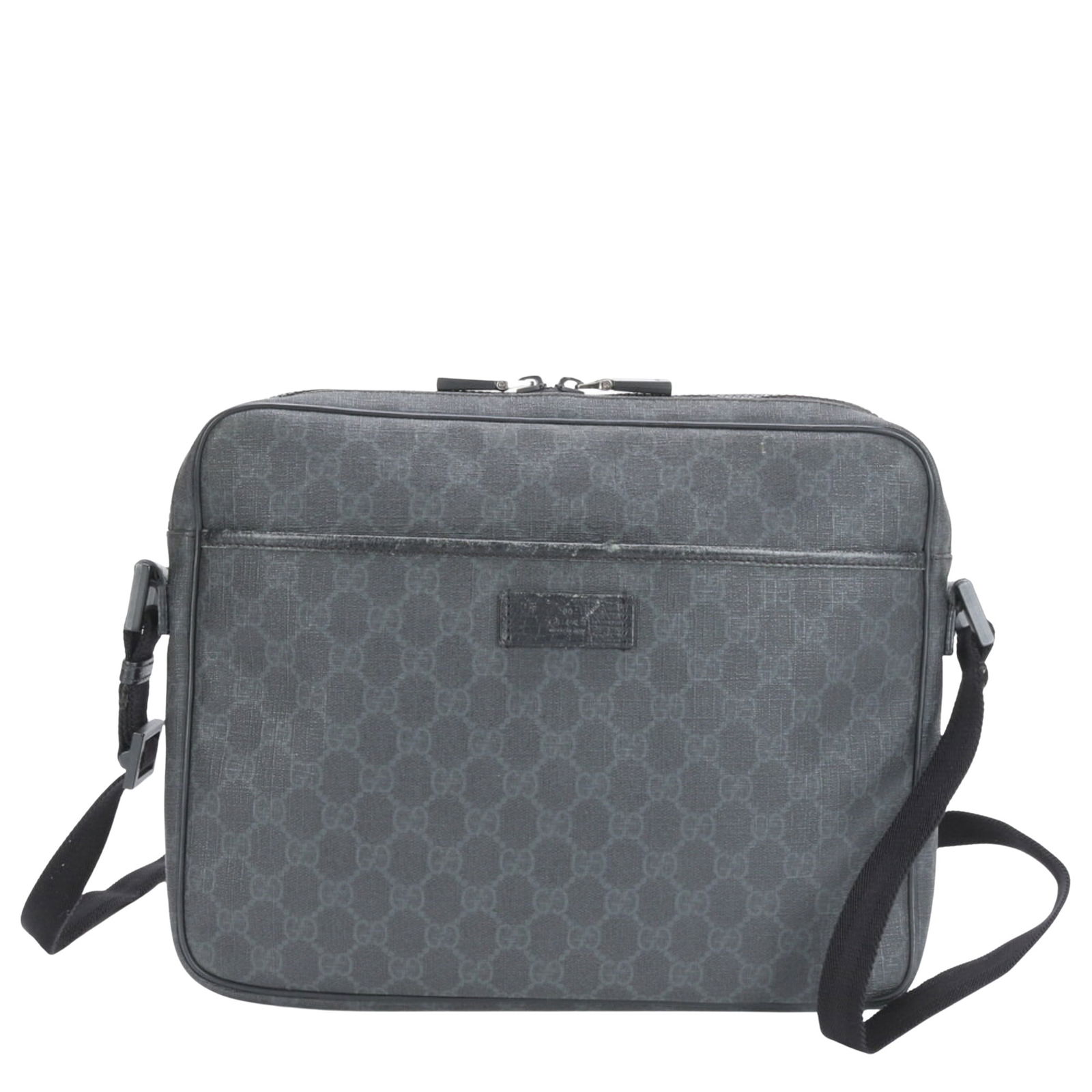 Black Leather GG Supreme Bag by Gucci Italy: Black Leather GG Supreme Bag by Gucci Italy This Gucci GG Supreme bag is crafted from black leather and features a sleek, structured silhouette. Designed for men, it offers a sophisticated look with s