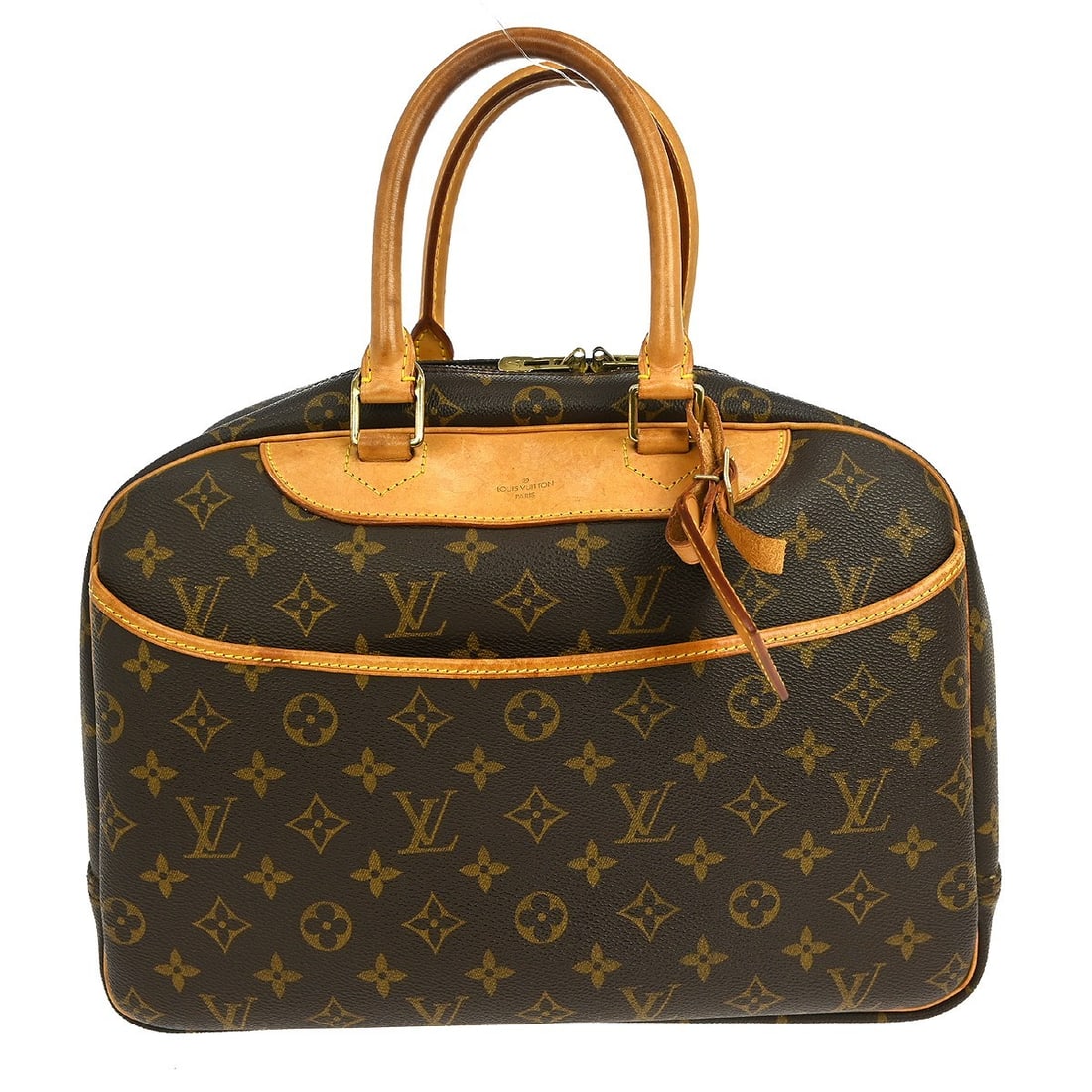 Louis Vuitton Deauville Monogram Canvas Medium Bowling Bag M42270: Louis Vuitton Deauville Monogram Canvas Medium Bowling Bag M42270 This Louis Vuitton Deauville Bowling handbag features the iconic Monogram canvas leather exterior with beige double handles and a zip