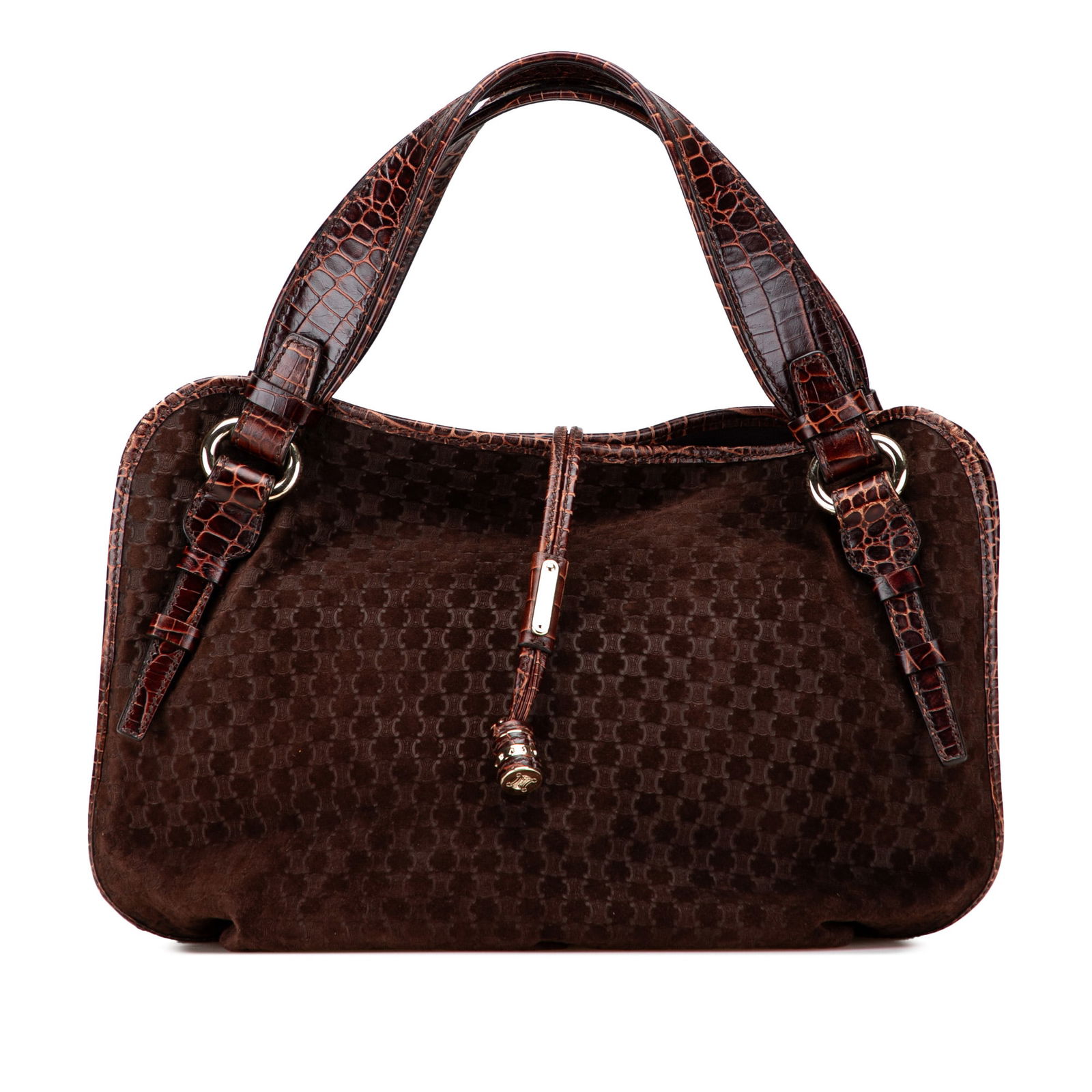 Celine Macadam Brown Suede Croc Embossed Leather Bittersweet Hobo: Celine Macadam Brown Suede Croc Embossed Leather Bittersweet Hobo This Celine Macadam Bittersweet Hobo showcases a sophisticated design crafted from luxurious suede and accented with embossed croc lea