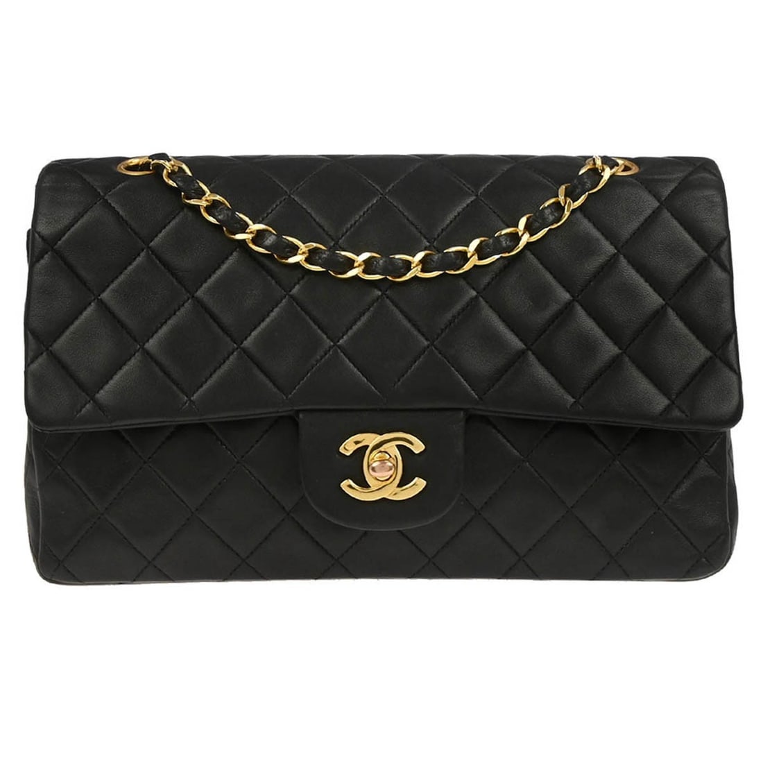 Medium Classic Double Flap Black Lambskin Shoulder Bag by Chanel (1 of 10)