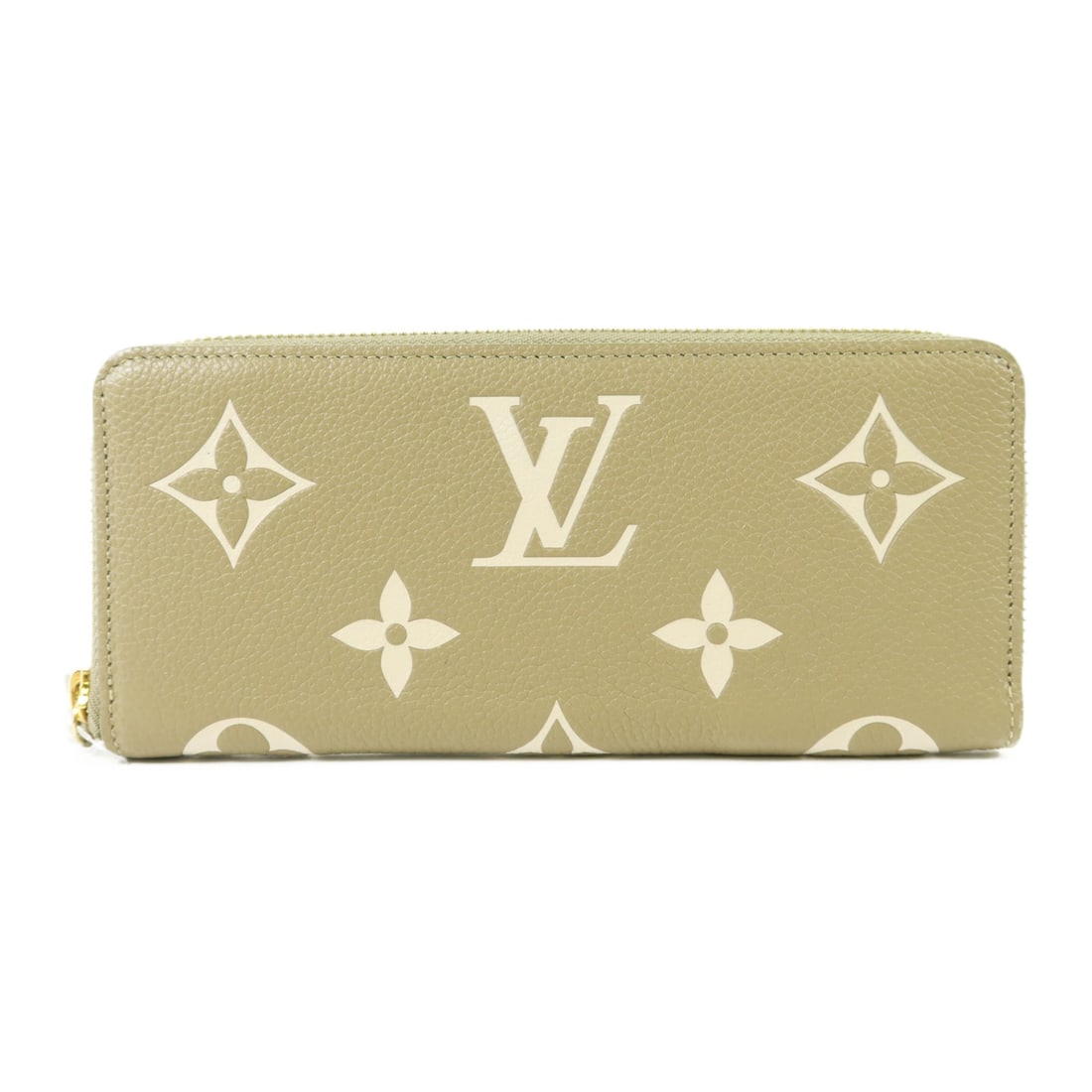 Green Calfskin Clemence Long Wallet by Louis Vuitton M82478 with Gold Hardware: Green Calfskin Clemence Long Wallet by Louis Vuitton M82478 with Gold Hardware This Louis Vuitton Clemence wallet features a green Mono-Empreinte design crafted from calfskin leather. The wallet is an