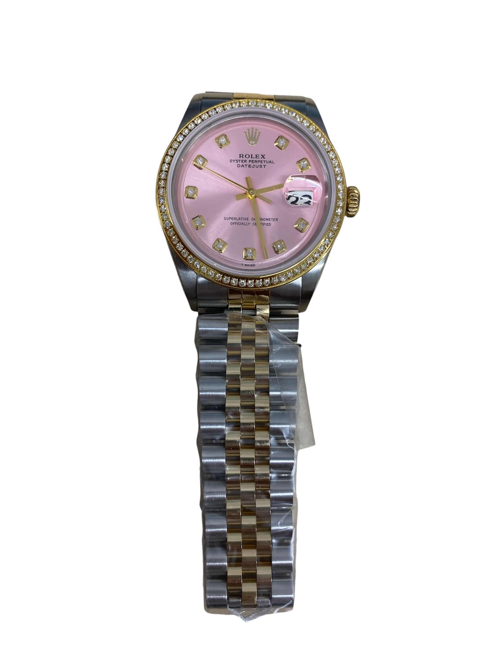 Rolex Datejust Ref 1601 Aftermarket Champagne Diamond Dial Jubilee Bracelet: Rolex Datejust Ref 1601 Aftermarket Champagne Diamond Dial Jubilee Bracelet This men's Rolex Datejust features an aftermarket champagne diamond dial and an aftermarket Jubilee bracelet. The reference