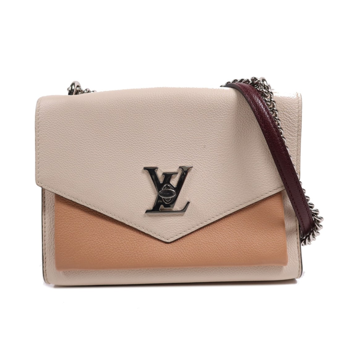 LOUIS VUITTON My Lock Me Shoulder Bag Calfskin Pink Purple Beige: LOUIS VUITTON My Lock Me Shoulder Bag Calfskin Pink Purple Beige Introducing the Louis Vuitton My Lock Me Shoulder Bag, a blend of elegance and functionality. Crafted from luxurious calfskin leather,