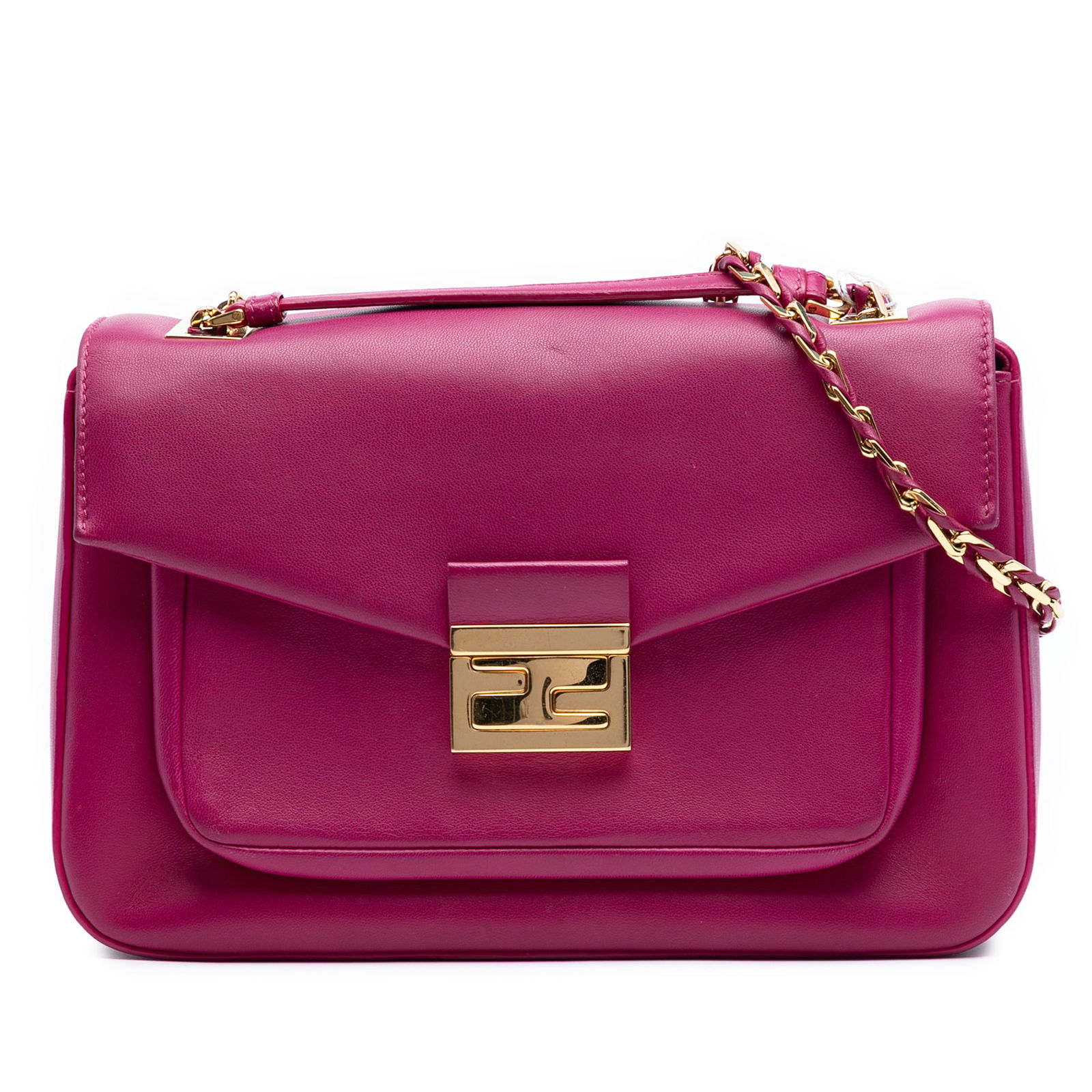 Fendi Nappa Be Baguette Pink Leather Crossbody Bag with Gold Chain: Fendi Nappa Be Baguette Pink Leather Crossbody Bag with Gold Chain Introducing the Fendi Nappa Be Baguette Crossbody, a stylish and functional accessory crafted from high-quality leather. This exquisi