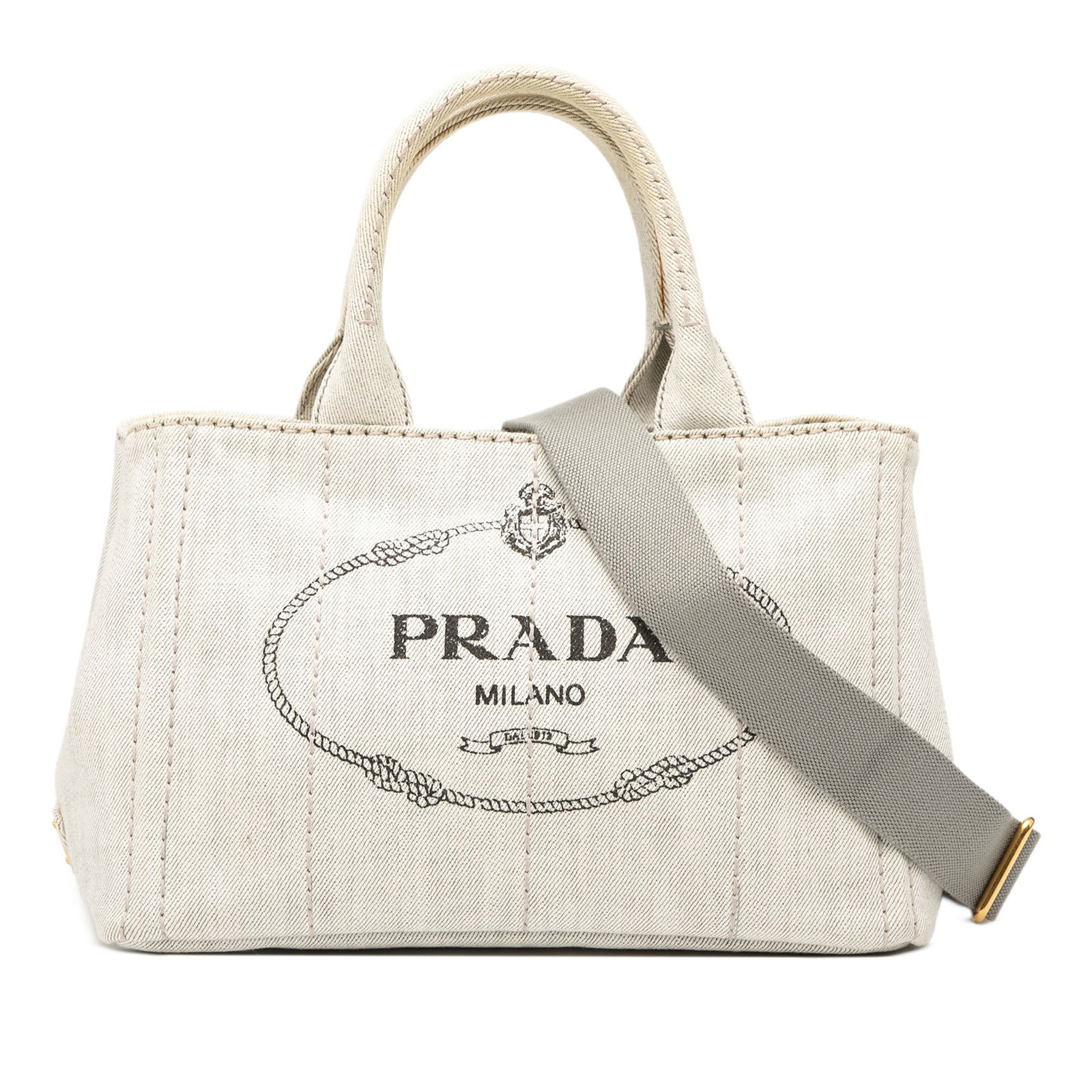 Prada Denim Canapa Satchel with Removable Shoulder Strap (1 of 8)