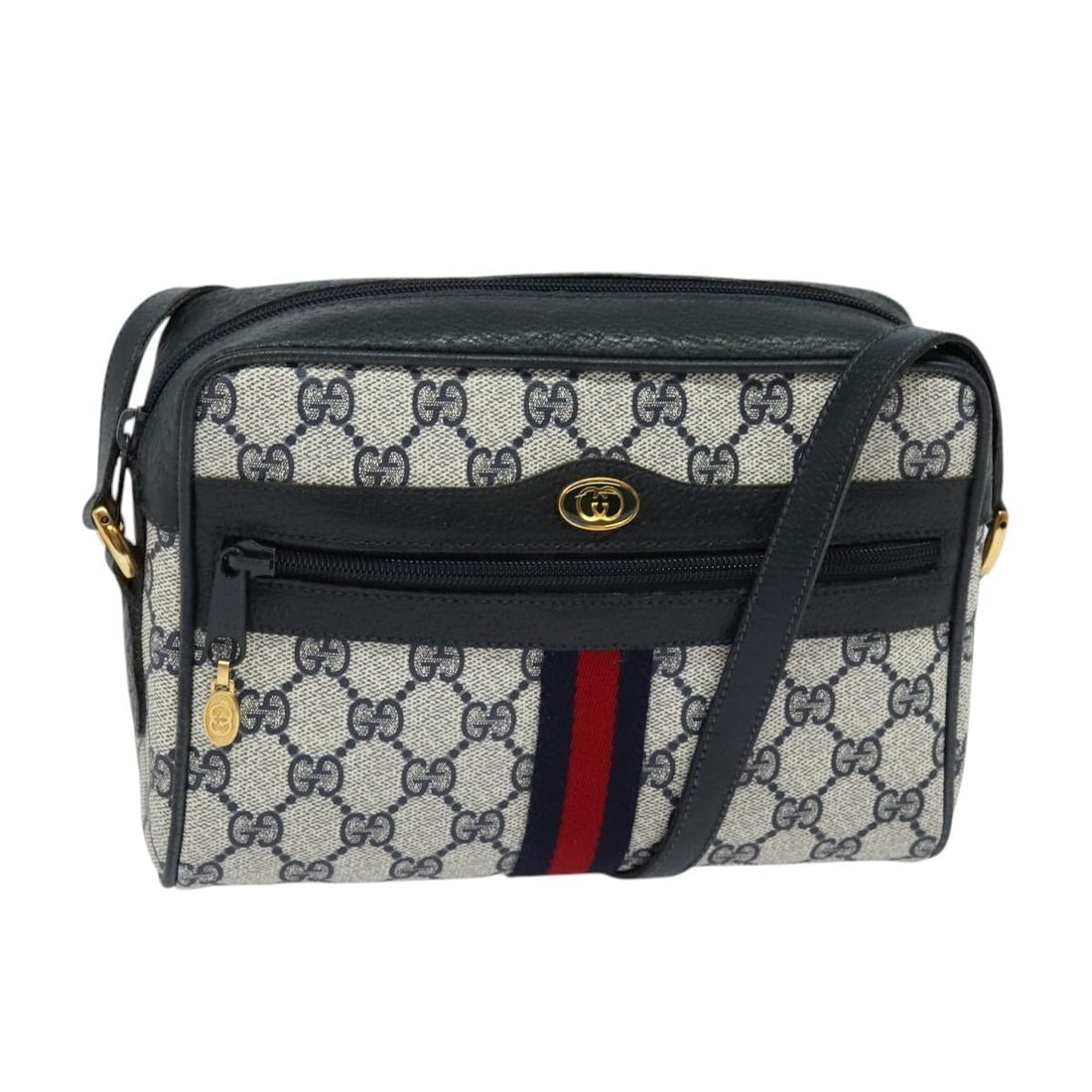 GUCCI GG Supreme Sherry Line Shoulder Bag PVC Navy Gold 98 02 004 Auth: GUCCI GG Supreme Sherry Line Shoulder Bag PVC Navy Gold 98 02 004 Auth This GUCCI GG Supreme Sherry Line Shoulder Bag combines elegance and functionality, crafted from durable PVC leather in a stunnin