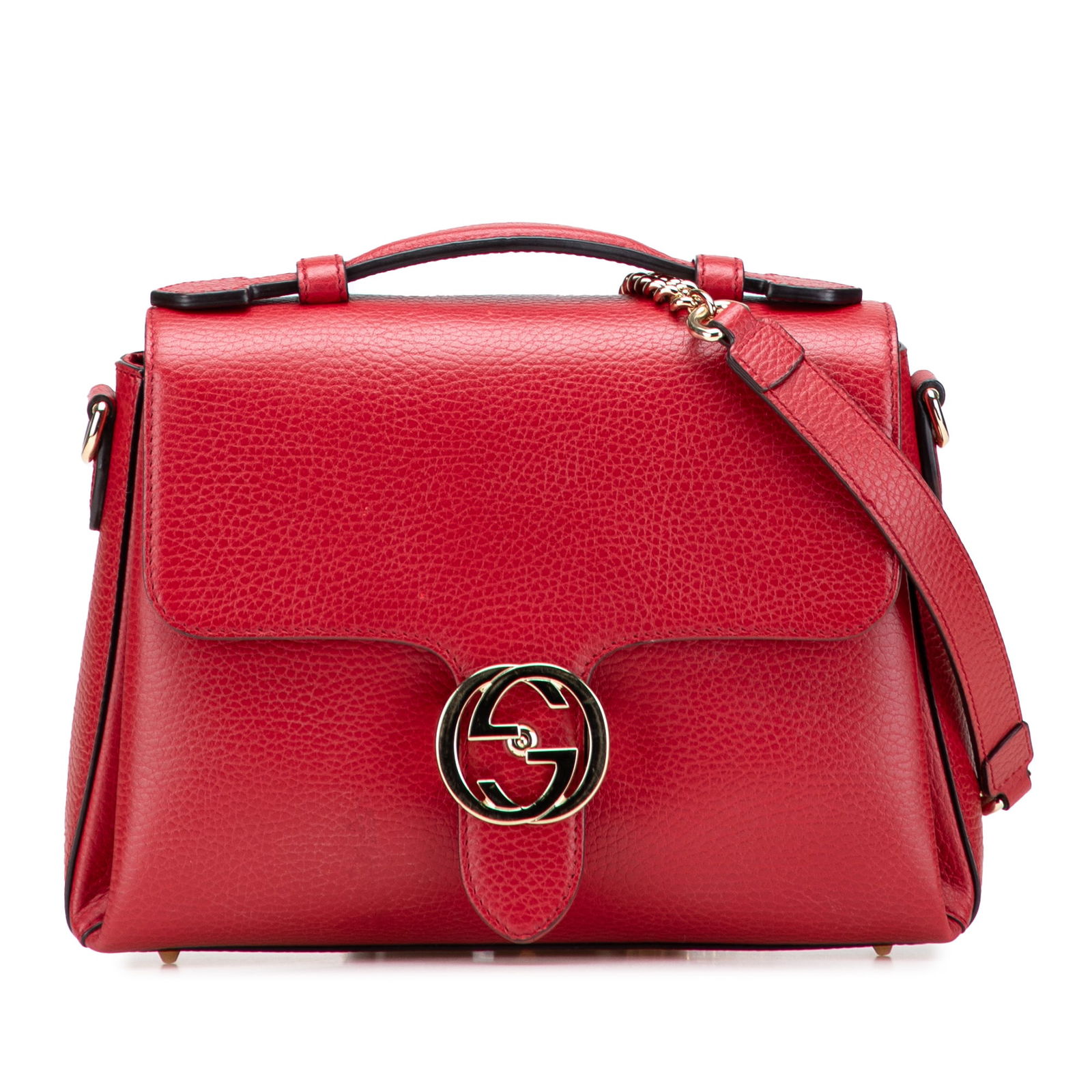 Gucci Small Dollar Calf Leather Satchel Red with GG Flip-Lock: Gucci Small Dollar Calf Leather Satchel Red with GG Flip-Lock The Gucci Small Dollar Calf Interlocking G Satchel is a stylish accessory that features a durable leather body with a striking red color.
