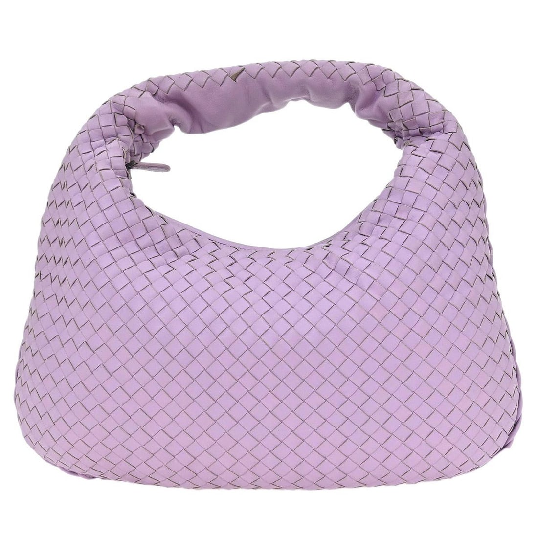 Intrecciato Purple Lambskin Hobo Bag by Bottega Veneta: Intrecciato Purple Lambskin Hobo Bag by Bottega Veneta This Bottega Veneta hobo handbag is crafted from purple lambskin leather with the signature Intrecciato pattern. It features a large size, top ha