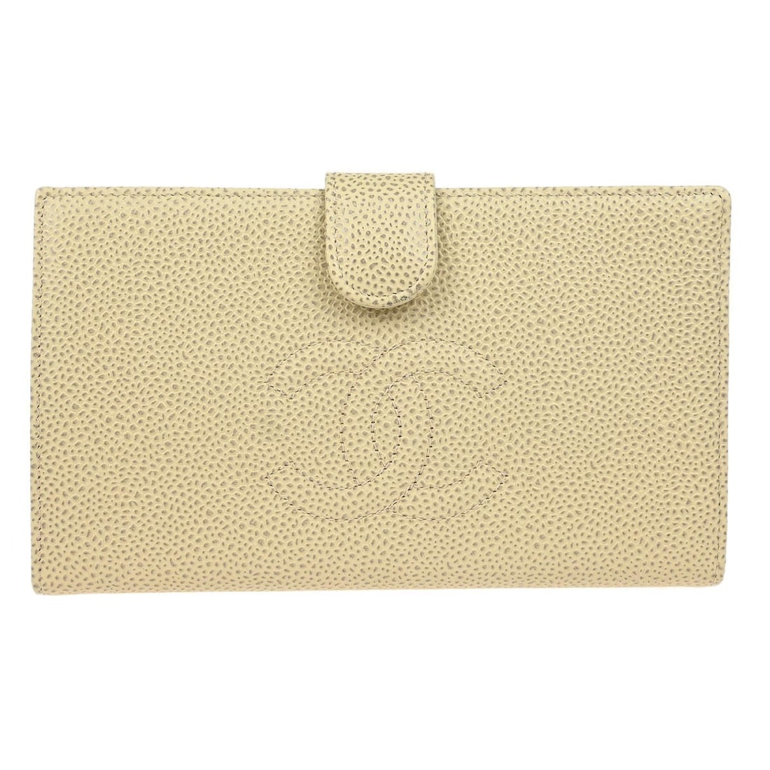 Chanel Vintage White Caviar Leather Bifold Wallet Purse: Chanel Vintage White Caviar Leather Bifold Wallet Purse This elegant Chanel long bifold wallet purse combines style and functionality. Crafted from luxurious caviar skin leather, it features a classic