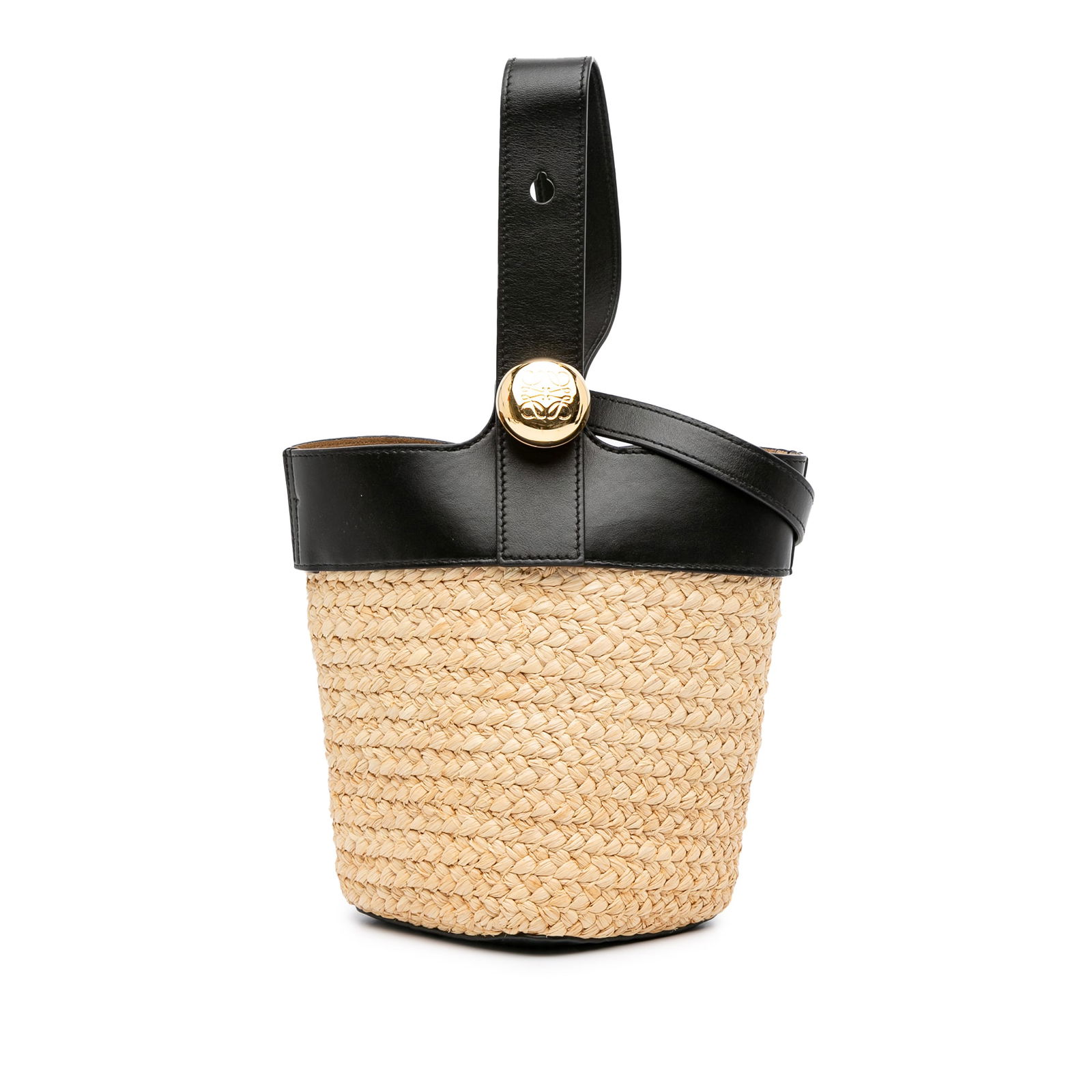 LOEWE Mini Raffia Pebble Bucket Bag Leather Raffia Brown (1 of 8)