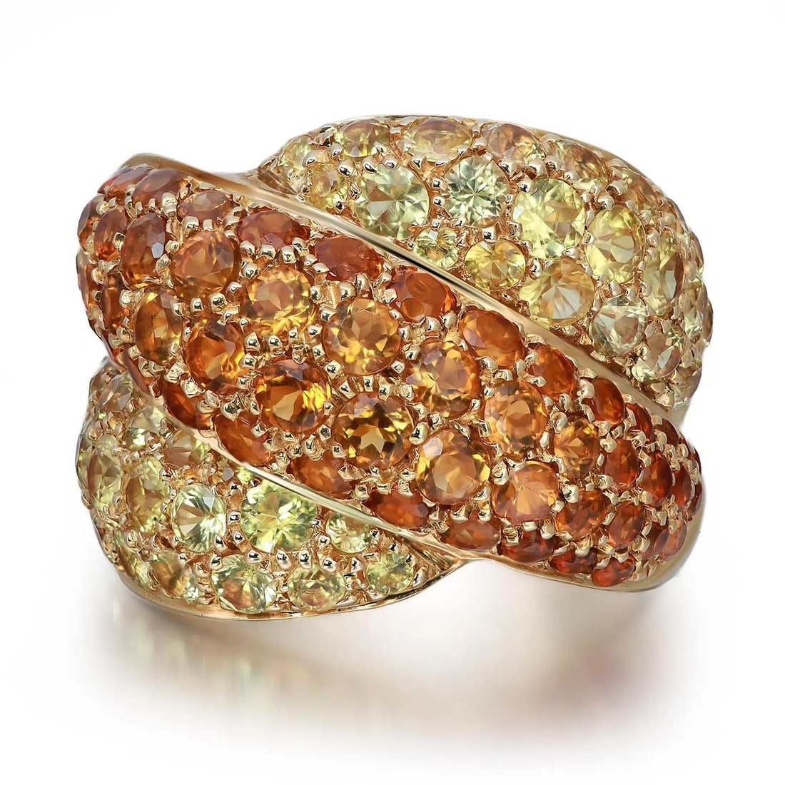 Damiani Gomitolo Multicolor Cocktail Ring 18K Yellow Gold Pave Setting: Damiani Gomitolo Multicolor Cocktail Ring 18K Yellow Gold Pave Setting Illuminate your style with this exquisite Damiani Gomitolo Cocktail Ring, showcasing a vibrant blend of yellow sapphires and brow