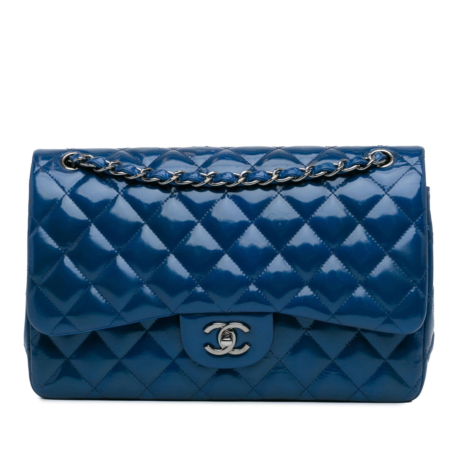 Chanel Jumbo Classic Patent Double Flap Blue Leather Handbag (1 of 14)