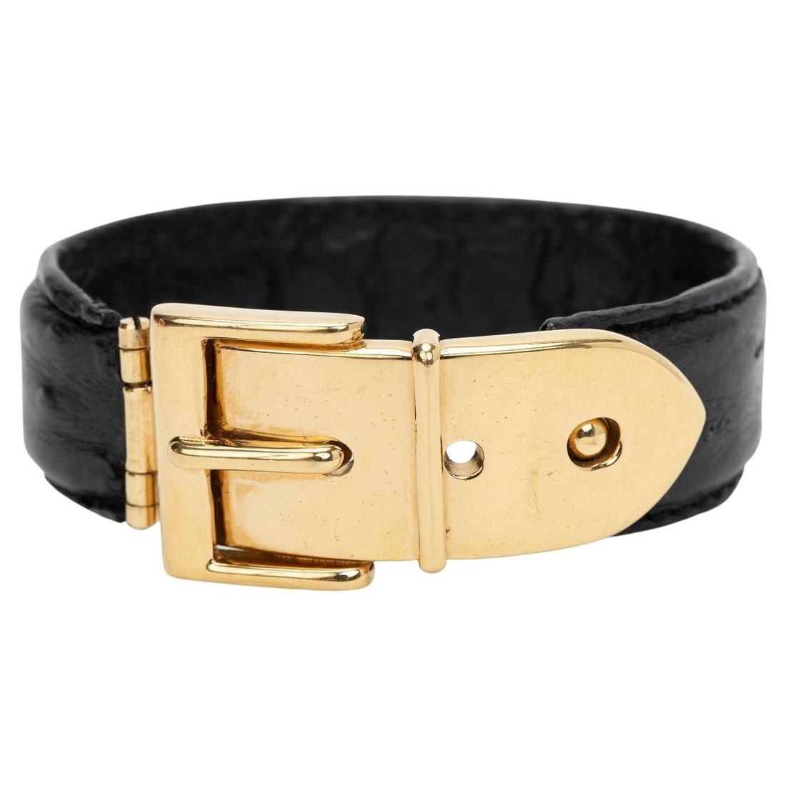 Gucci Black Ostrich Leather Cuff Bracelet with Gold-Plated Clasp (1 of 7)