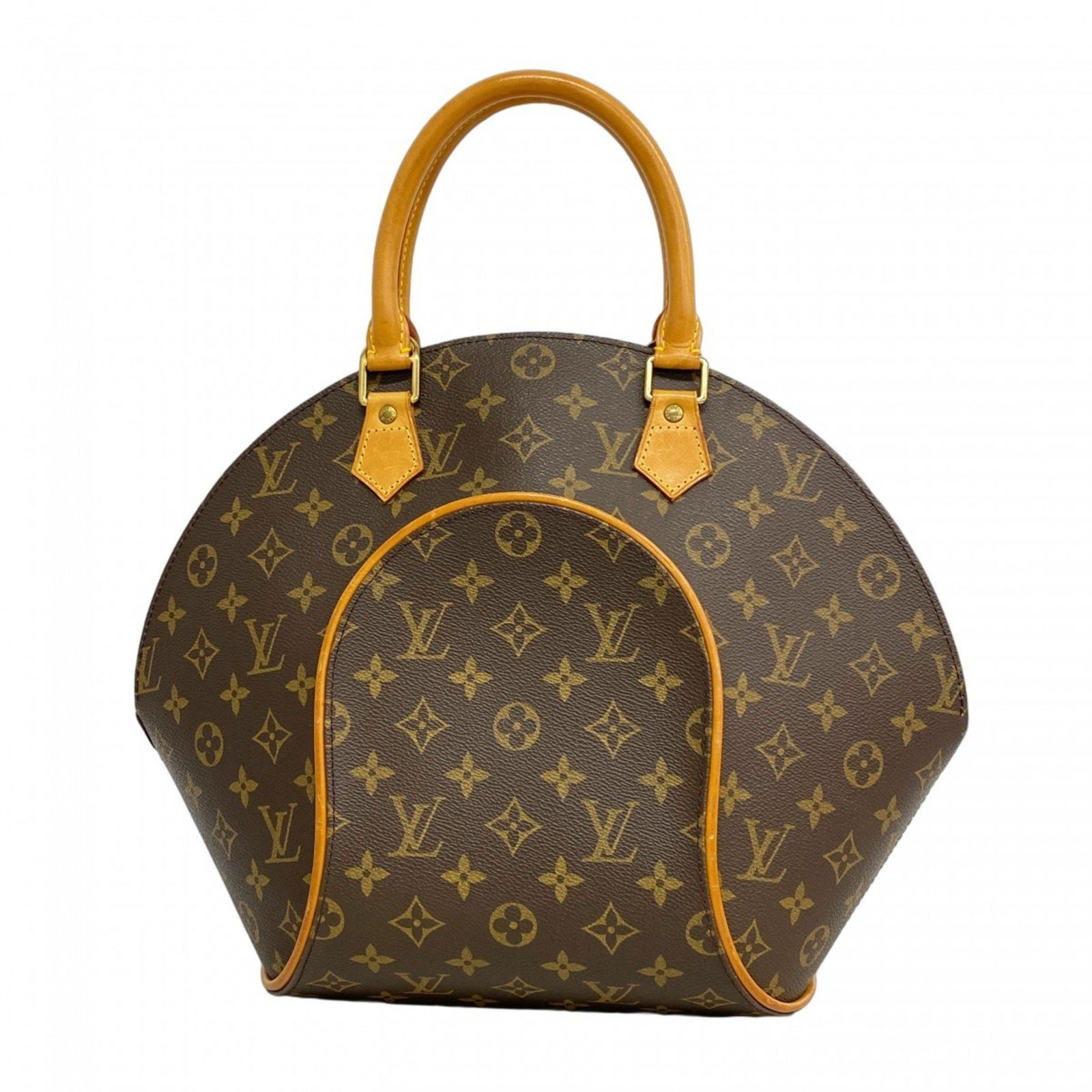 Louis Vuitton Ellipse Brown Canvas Handbag with Gold Tone Hardware: Louis Vuitton Ellipse Brown Canvas Handbag with Gold Tone Hardware The Louis Vuitton Ellipse is a women's handbag crafted from brown canvas, featuring gold-tone hardware. This bag presents a slightly