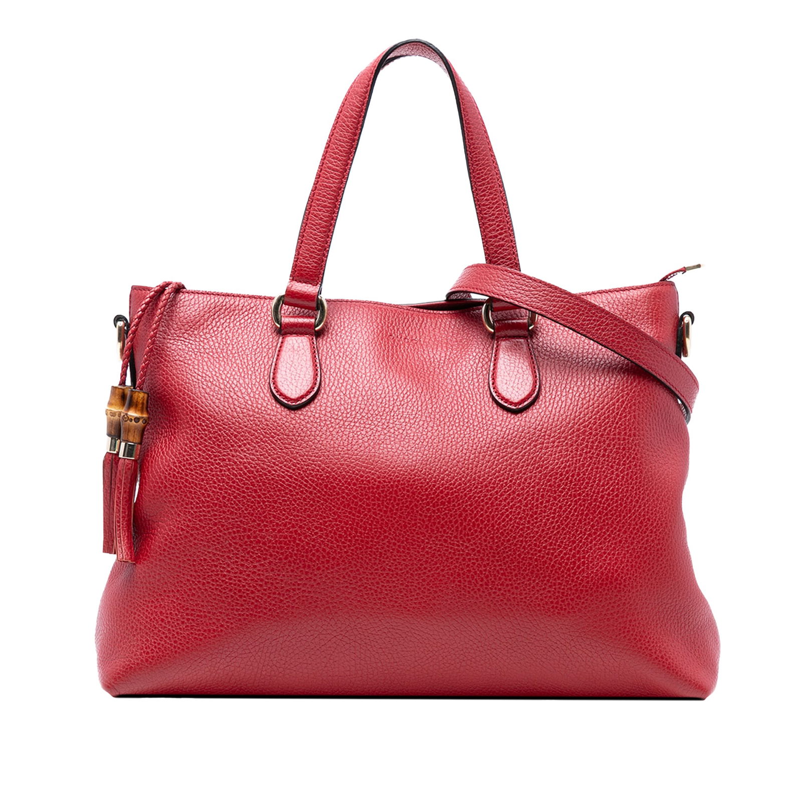 Gucci Red Leather Bamboo Tassel Satchel with Repainted Handles (1 of 7)