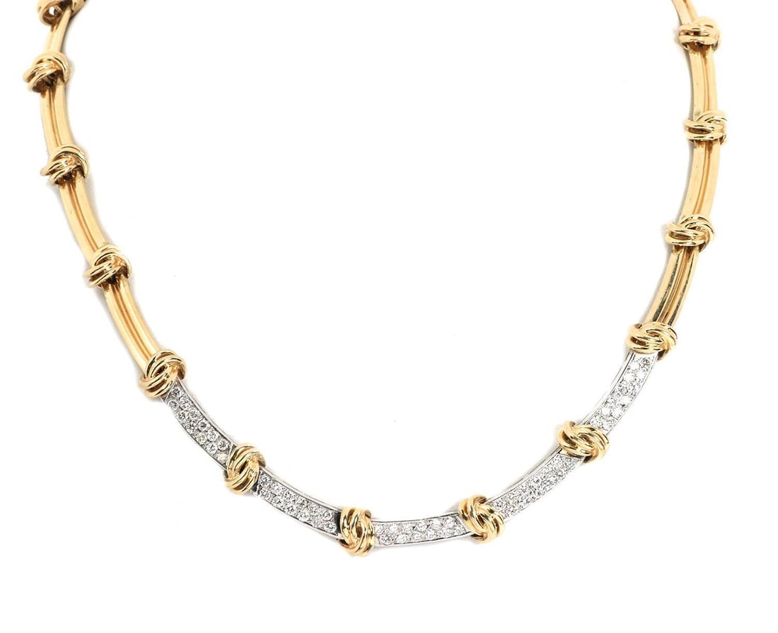 Estate Lovel Knot Necklace 1.40ct Diamond 14k Gold Bar Links (1 of 5)