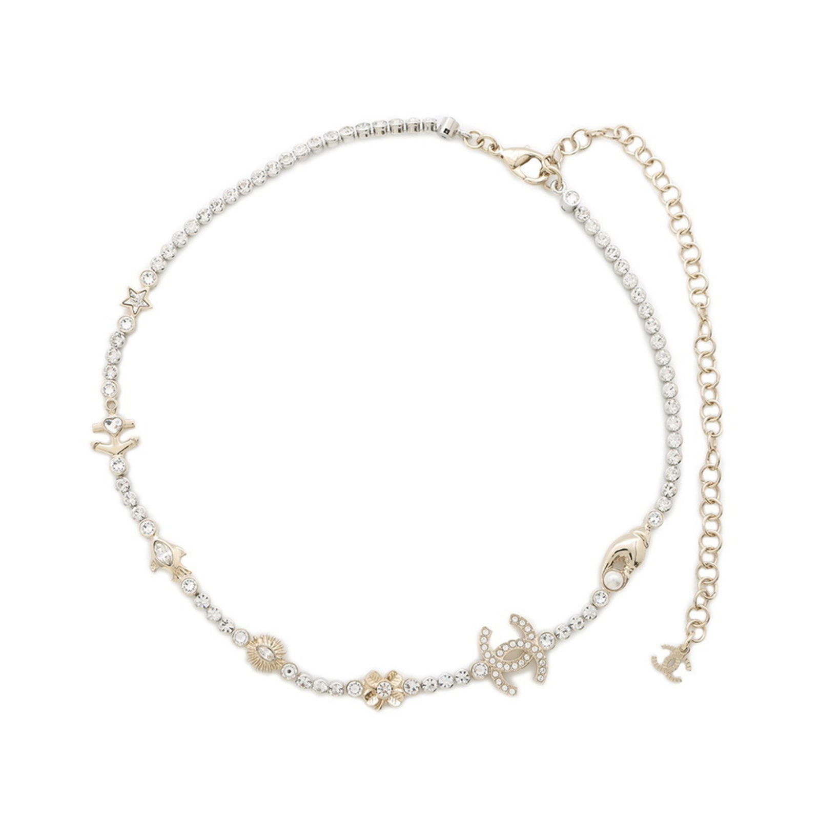 Chanel Gold Plated Coco Mark Necklace Adjustable Length: Chanel Gold Plated Coco Mark Necklace Adjustable Length This Chanel Coco Mark necklace features a gold-plated finish and is designed for women. The adjustable neck circumference ranges from 38 cm to 5