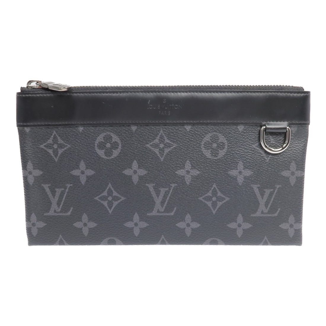Louis Vuitton Pochette Discovery PM Black Monogram Canvas Pouch M44323: Louis Vuitton Pochette Discovery PM Black Monogram Canvas Pouch M44323 This Louis Vuitton Pochette Discovery PM pouch features the Monogram Eclipse design in black PVC coated canvas. Made in France, i
