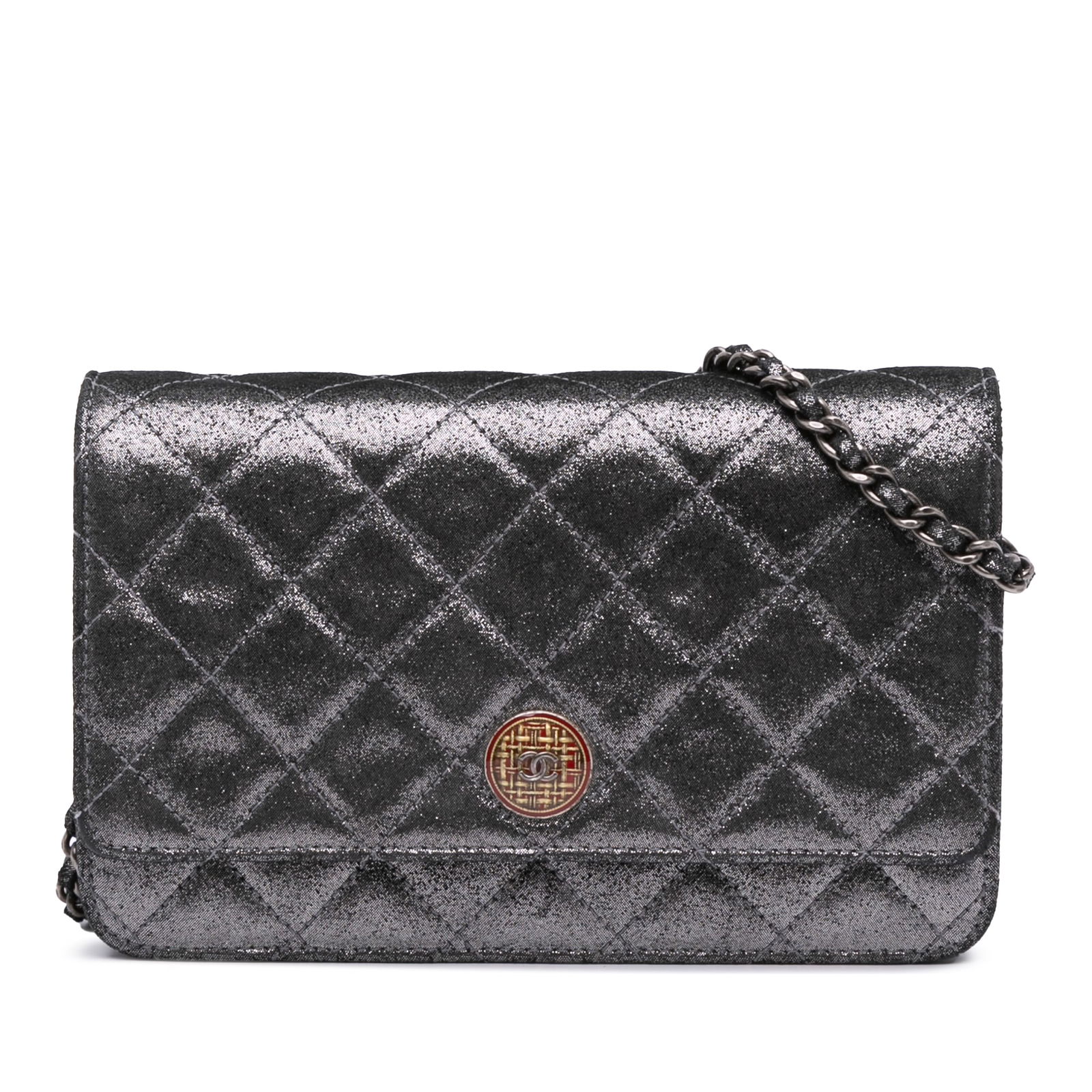 Chanel Quilted Iridescent Lambskin Tartan Wallet On Chain Silver (1 of 11)