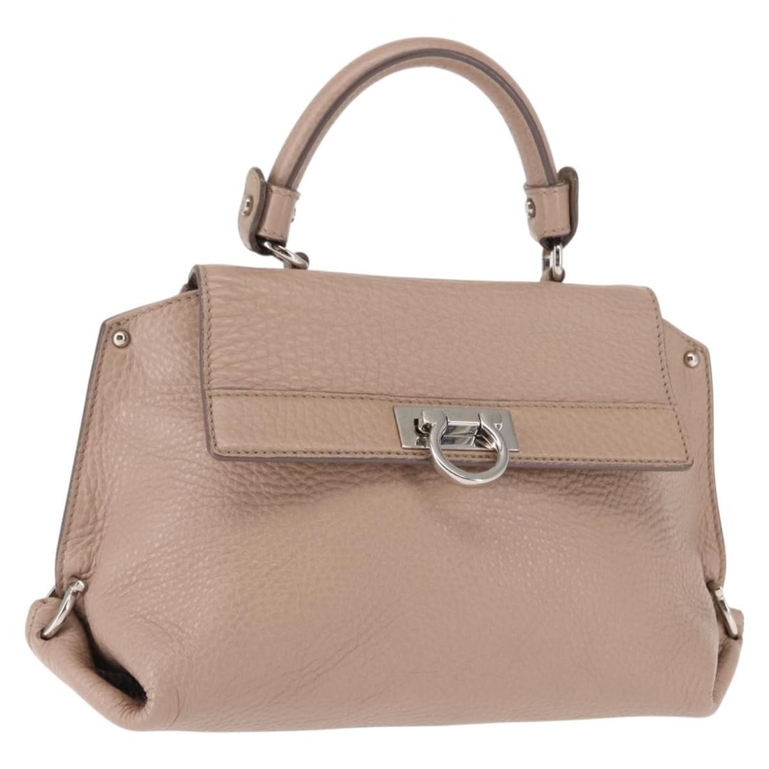 Salvatore Ferragamo Gancini Sophia Hand Bag Leather Beige Silver Auth (1 of 18)