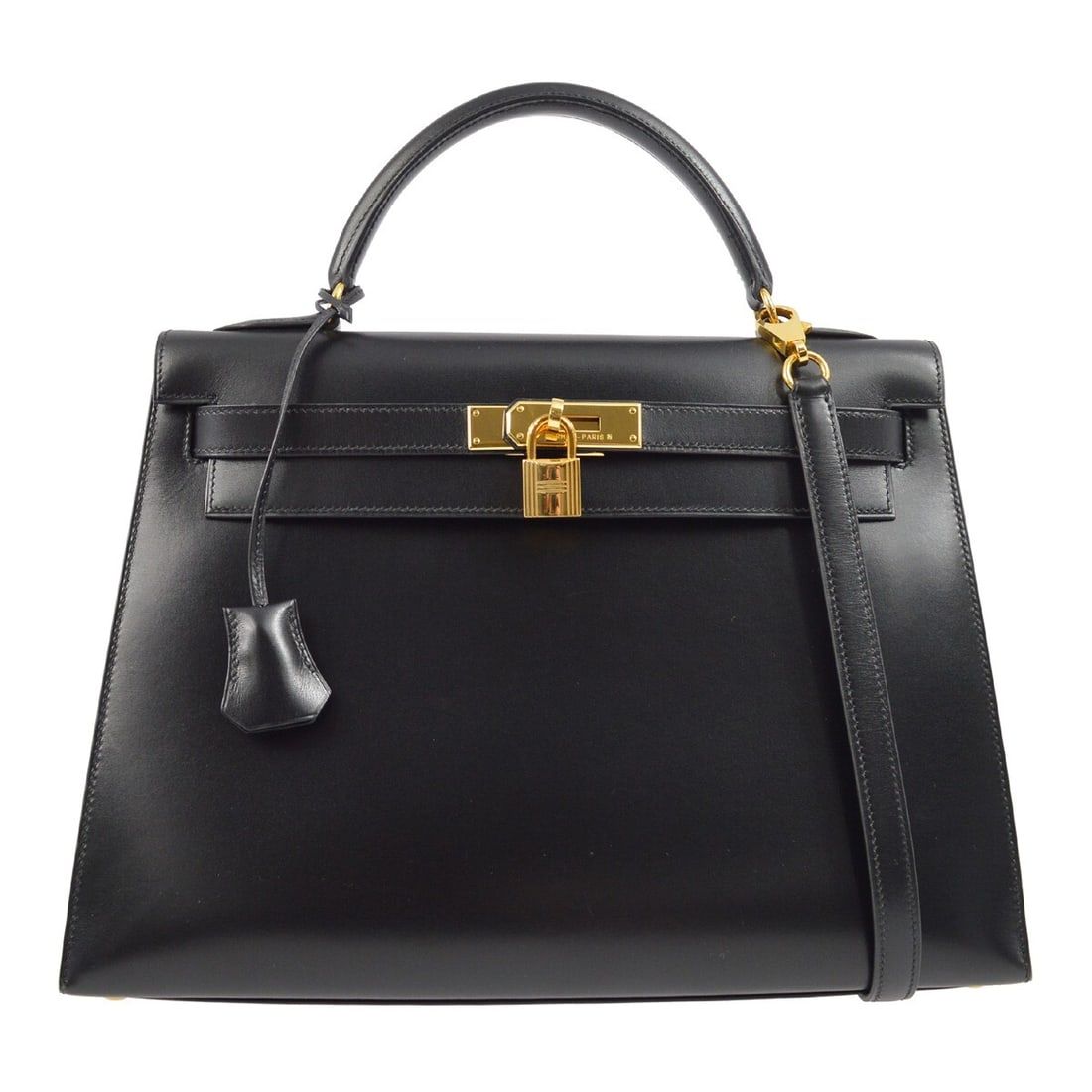 Hermes Kelly 32 Black Box Calf 2-Way Handbag with Gold Hardware (1 of 10)