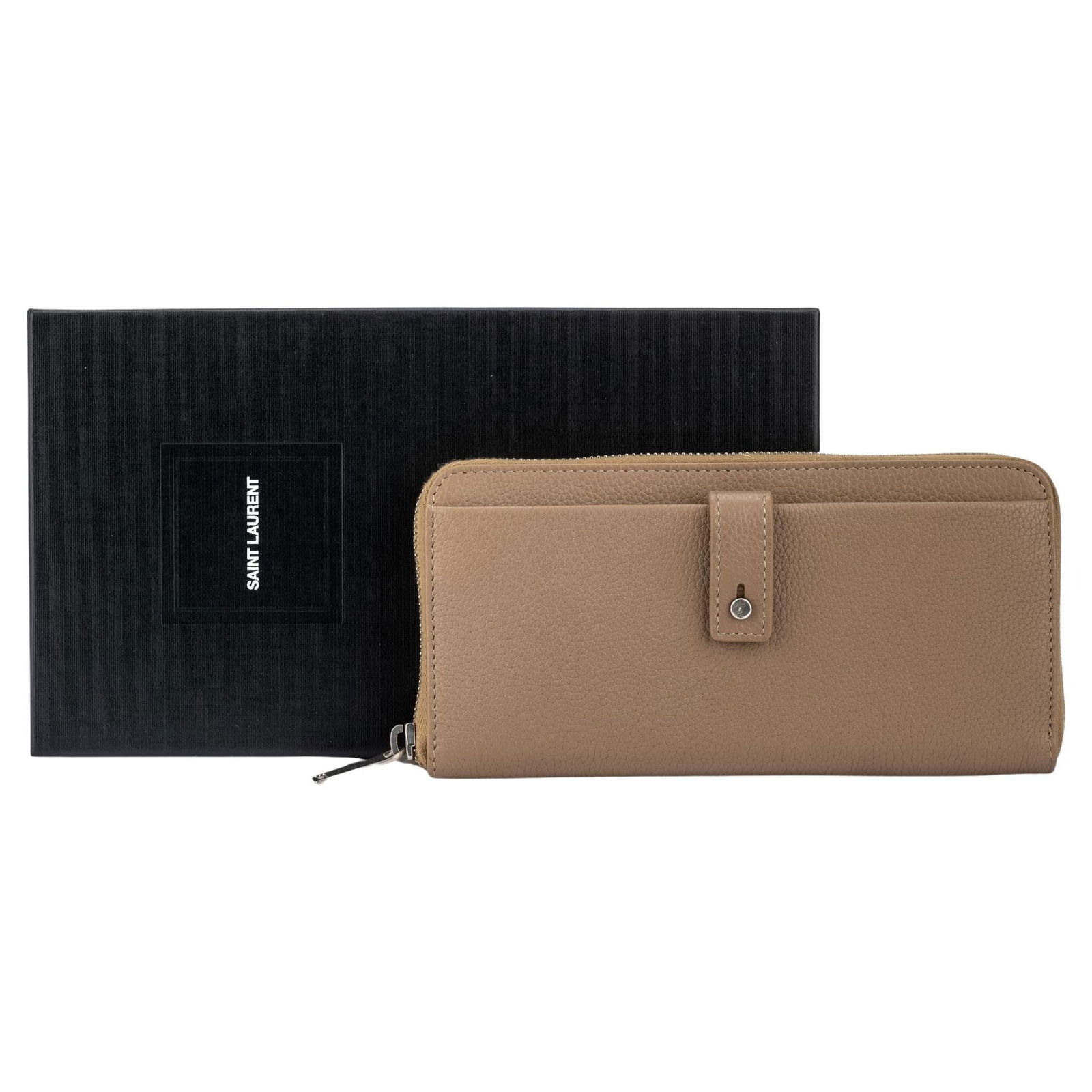 Yves Saint Laurent Camel Pebbled Leather Zip Around Wallet NIB (1 of 10)