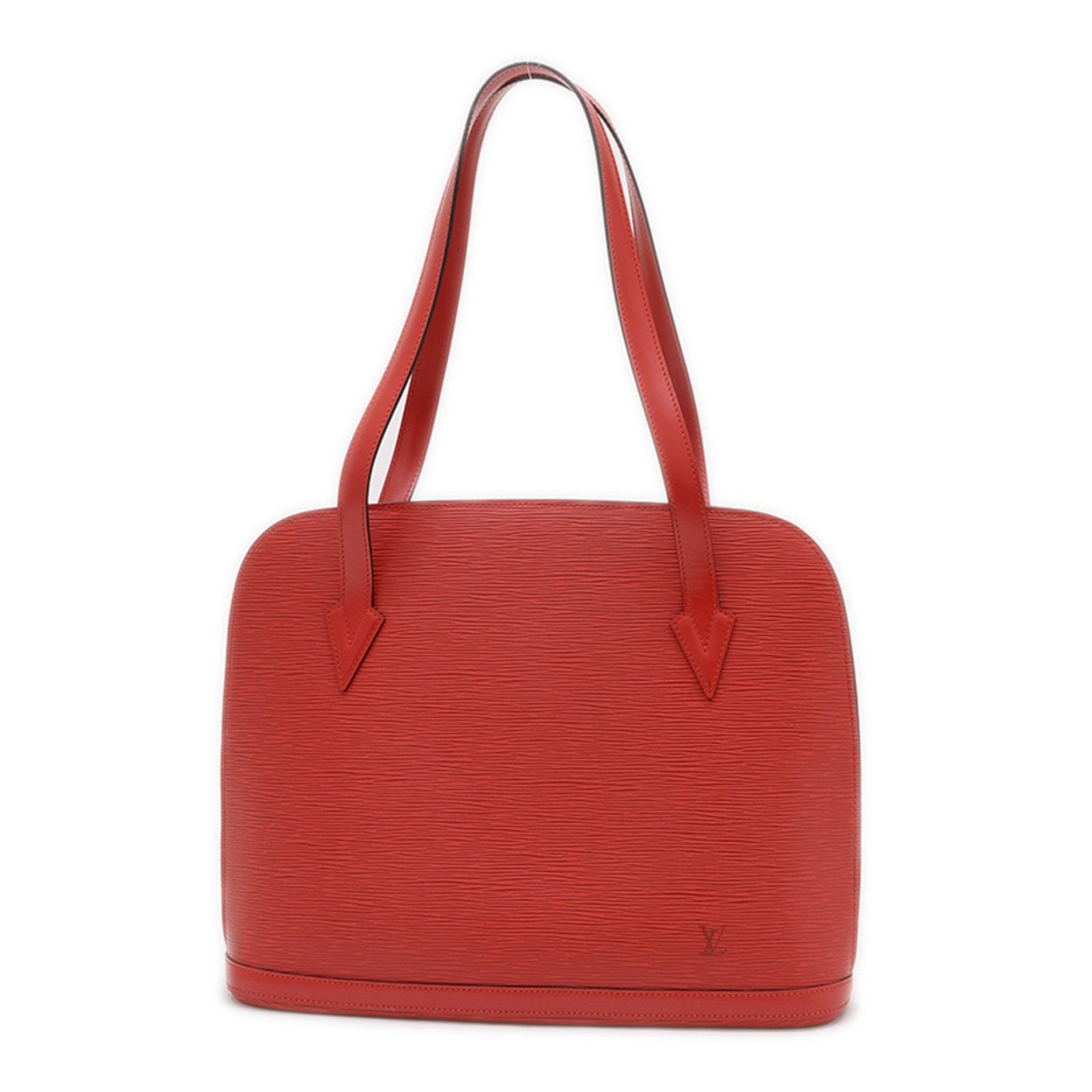 Red Leather Lussac Shoulder Bag by Louis Vuitton France: Red Leather Lussac Shoulder Bag by Louis Vuitton France This Louis Vuitton Lussac handbag features a striking red leather exterior and is designed for women. The bag is crafted in France and offers a