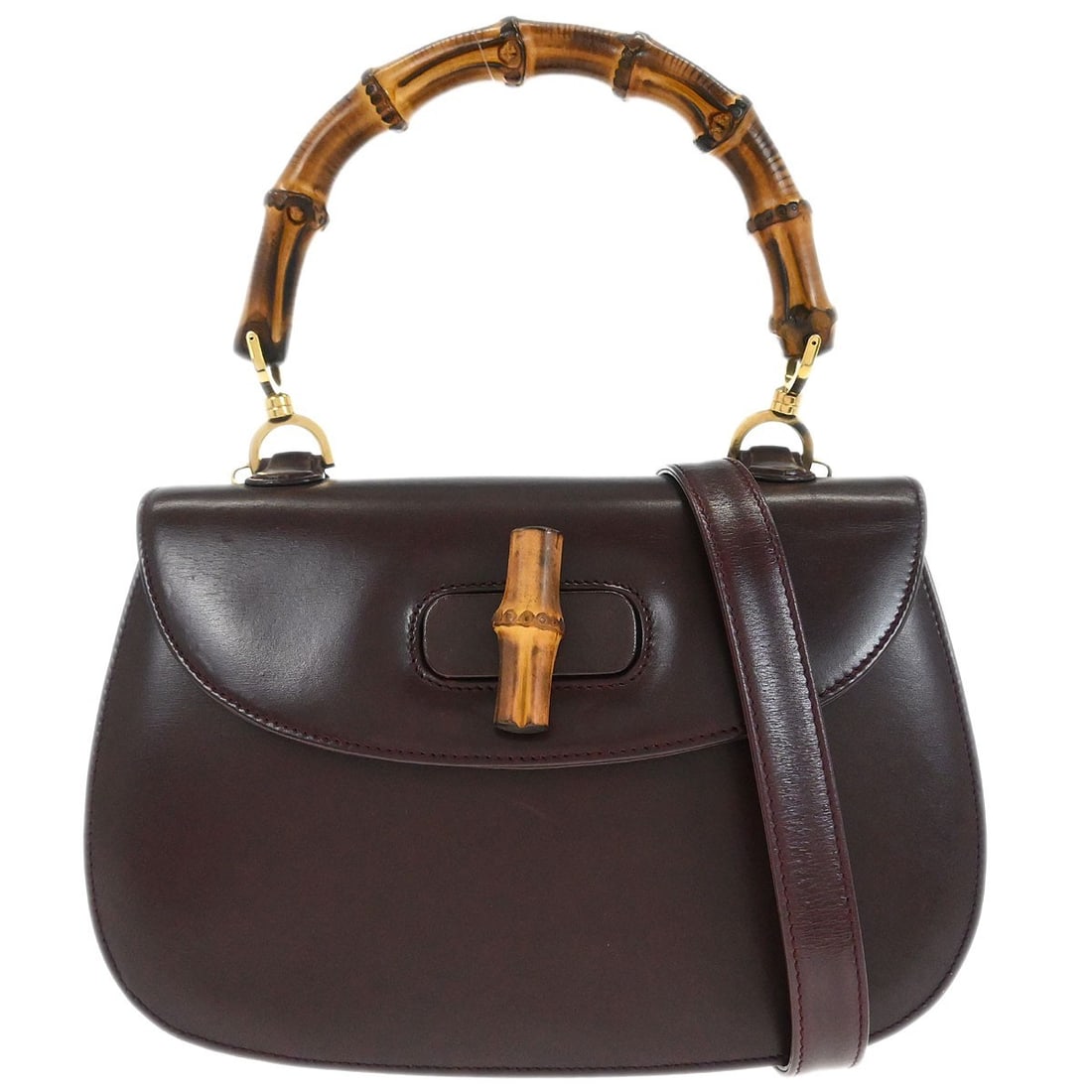 Brown Leather Gucci Bamboo Medium Top Handle Bag with 2-Way Strap (1 of 10)