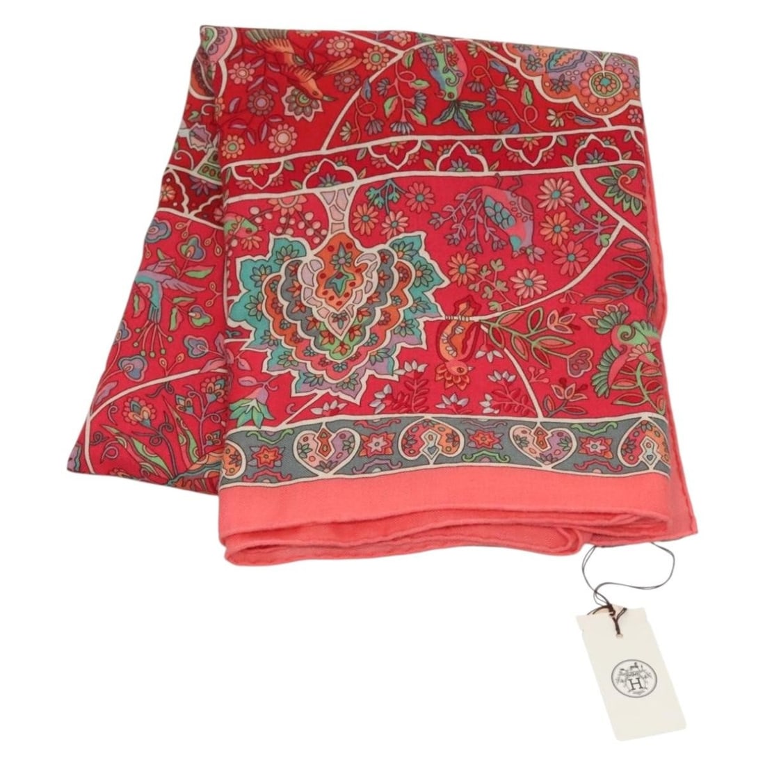 HERMES Carre 140 Scarf des Oiseaux Fleurs Red Cashmere France (1 of 10)