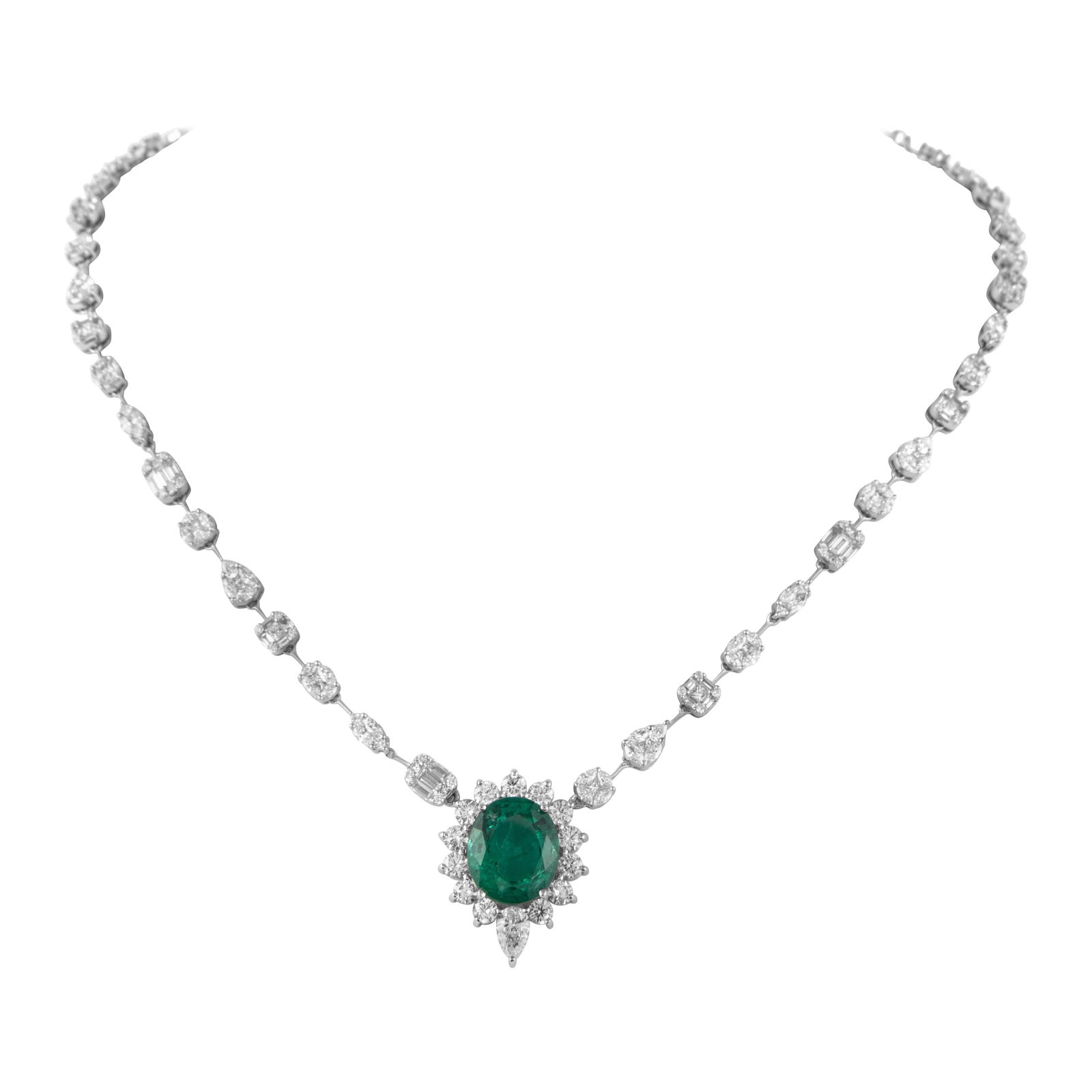 GIA Certified 19.90ct Emerald Diamond Necklace 18k White Gold (1 of 4)