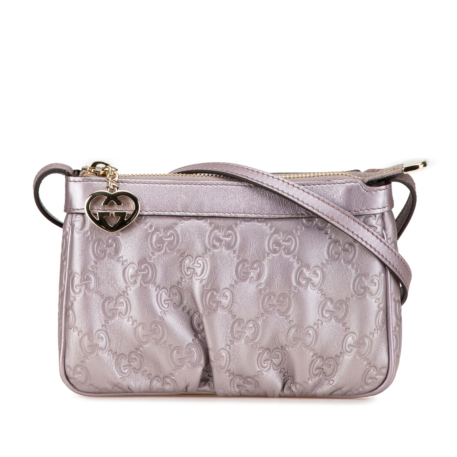 Gucci Small Metallic Guccissima Purple Leather Crossbody Bag: Gucci Small Metallic Guccissima Purple Leather Crossbody Bag Introducing the Small Metallic Guccissima Lovely Crossbody, a stylish and functional accessory from Gucci. This elegant bag features a luxu