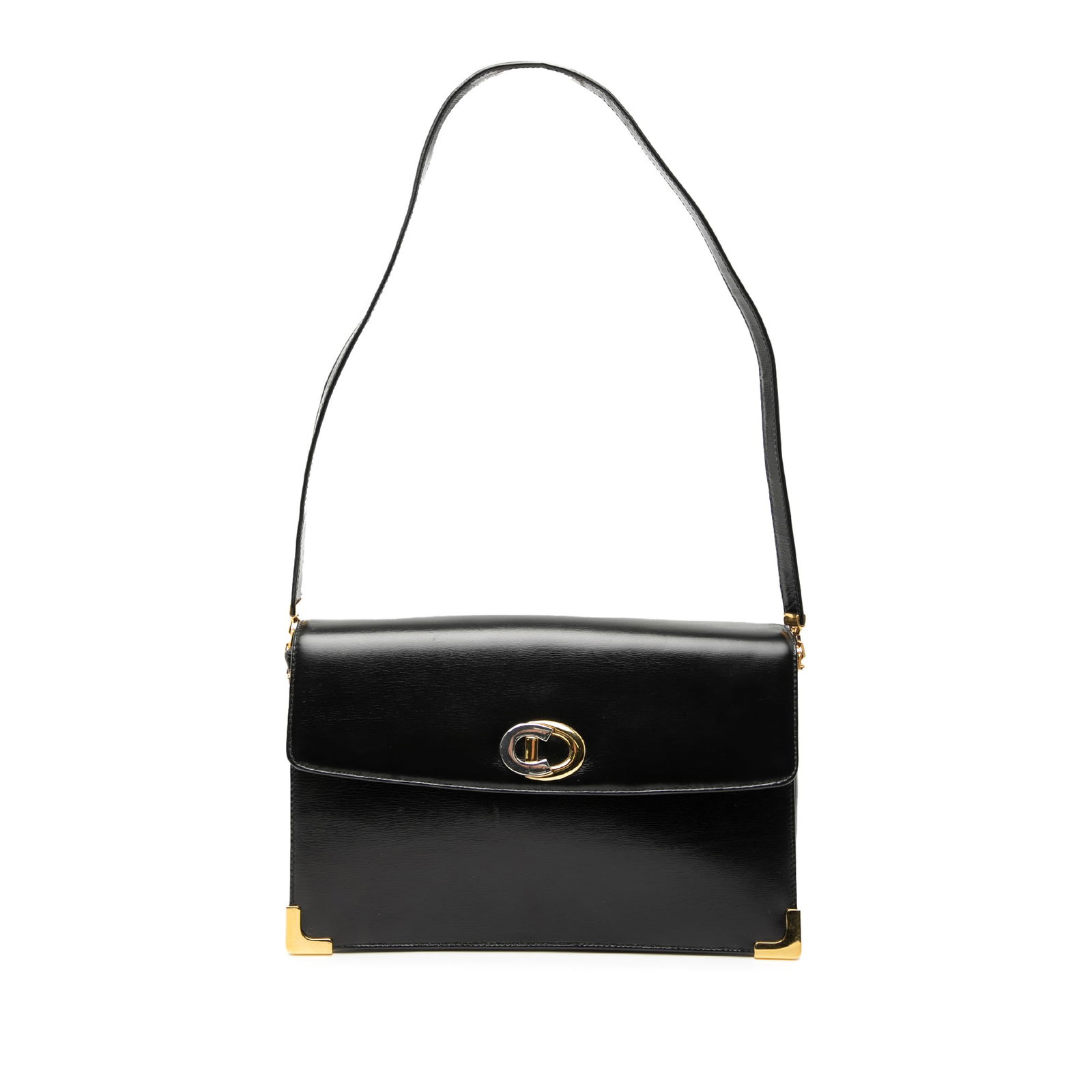 Dior Black Leather Shoulder Bag with Front Flap and Kiss Lock Pouch: Dior Black Leather Shoulder Bag with Front Flap and Kiss Lock Pouch This Dior shoulder bag features a black leather body with a flat strap and a front flap secured by a magnetic snap closure. The inte