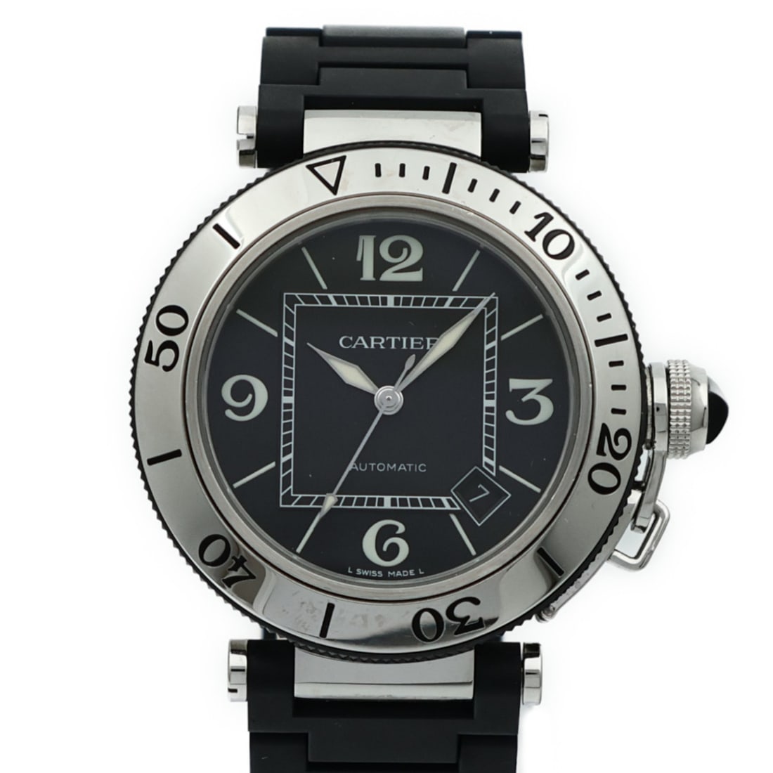 Cartier Pasha Seatimer Automatic Stainless Steel Black Dial Men's Watch W31077U2 (1 of 17)