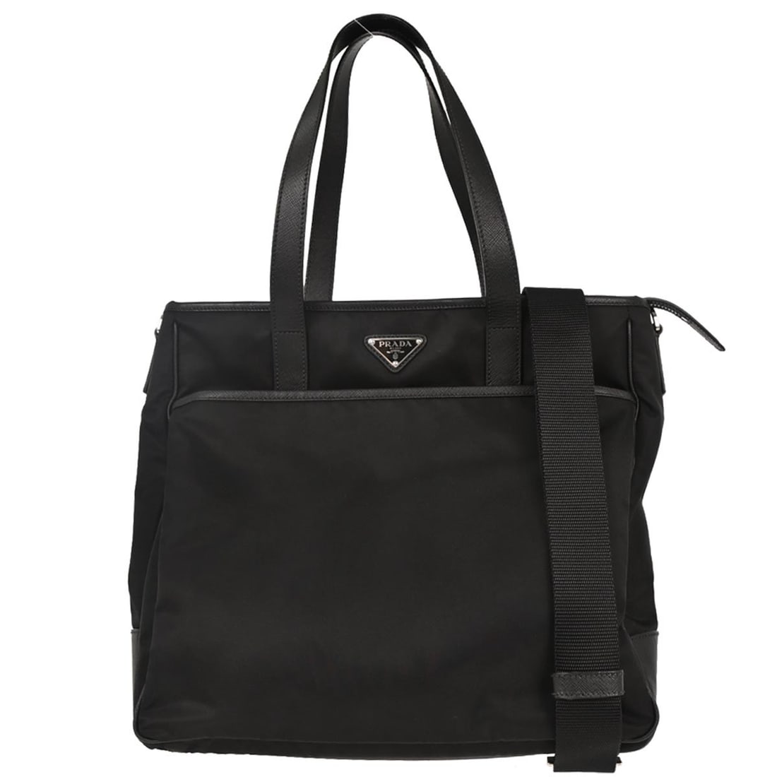 Prada Black Nylon Leather 2way Tote Handbag 253 Italy (1 of 10)