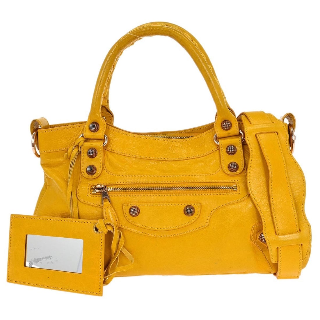 Balenciaga Yellow Lambskin The First 2way Handbag 285433.7060: Balenciaga Yellow Lambskin The First 2way Handbag 285433.7060 Introducing the Balenciaga The First 2way Handbag, a stunning medium-sized accessory that effortlessly blends style and functionality. Cra