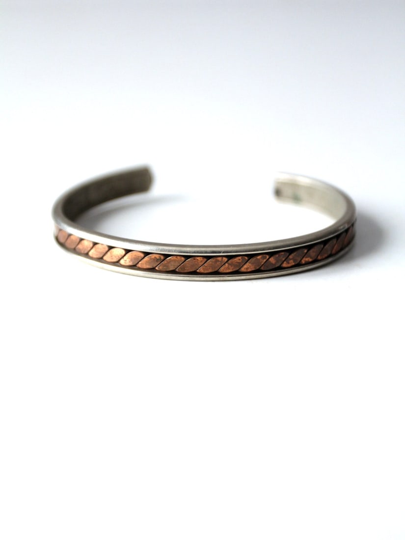 Vintage Mixed Metal Cuff Bracelet with Copper Braid Design (1 of 8)