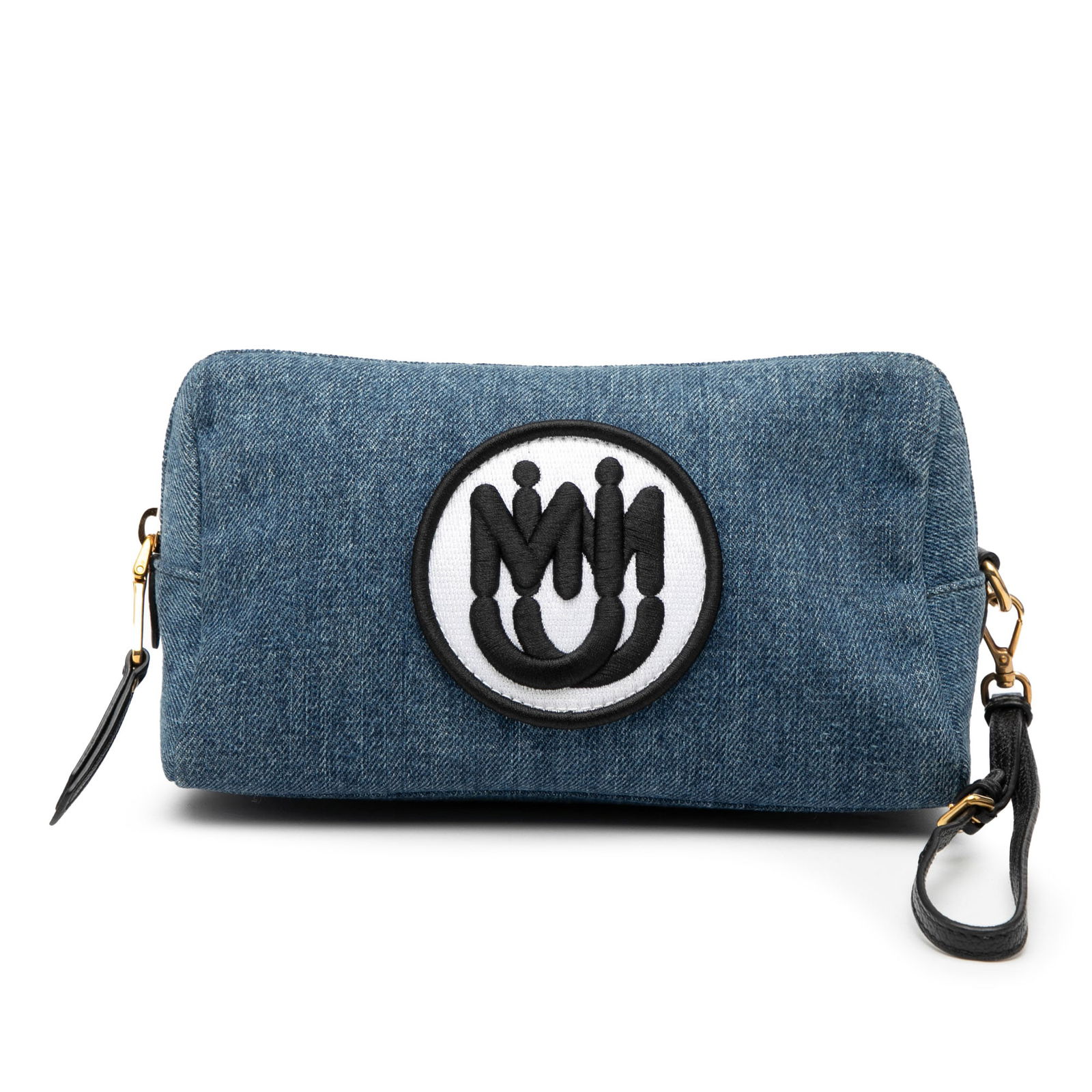 Blue Denim Wristlet Pouch with Embroidered Logo by Miu Miu (1 of 8)