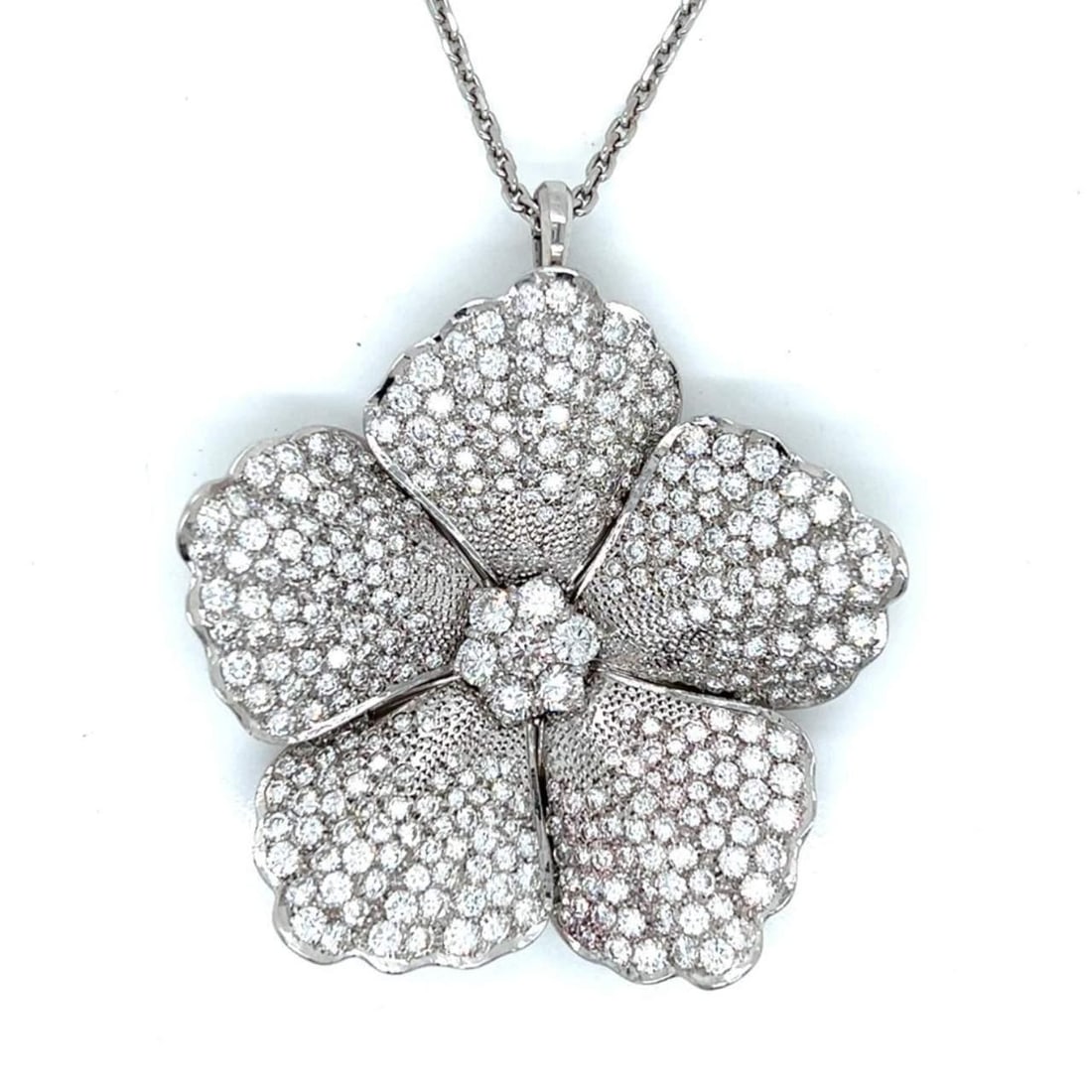 Stunning French 18K White Gold Diamond Flower Brooch Pendant with 14K Chain (1 of 3)