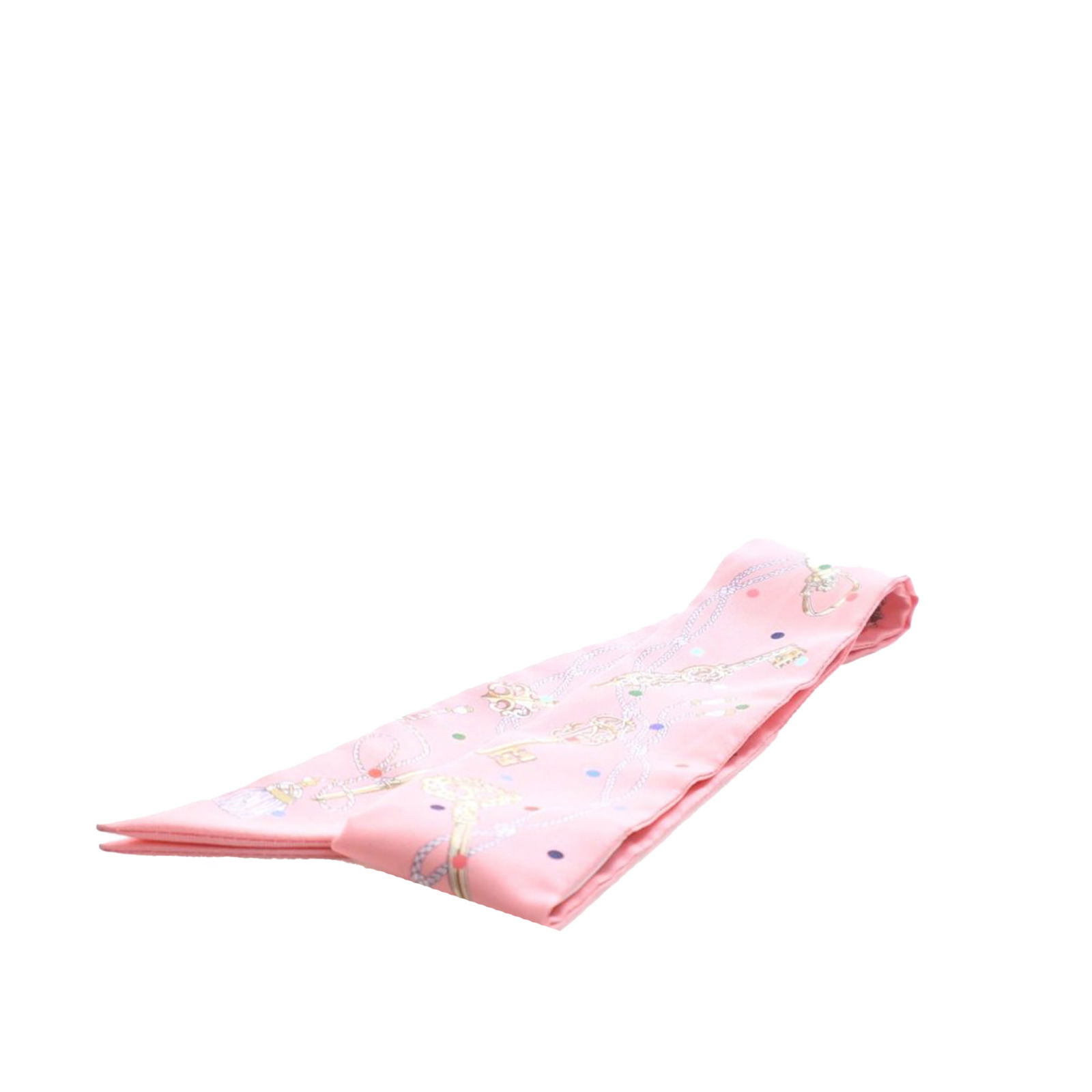 Pink Les Cles A Pois silk twilly scarf by Hermes: Pink Les Cles A Pois silk twilly scarf by Hermes This Hermes Les Cles A Pois Twilly Scarf is crafted from 100% silk and features the signature Les Cles A Pois print in pink. Made in France, this elega