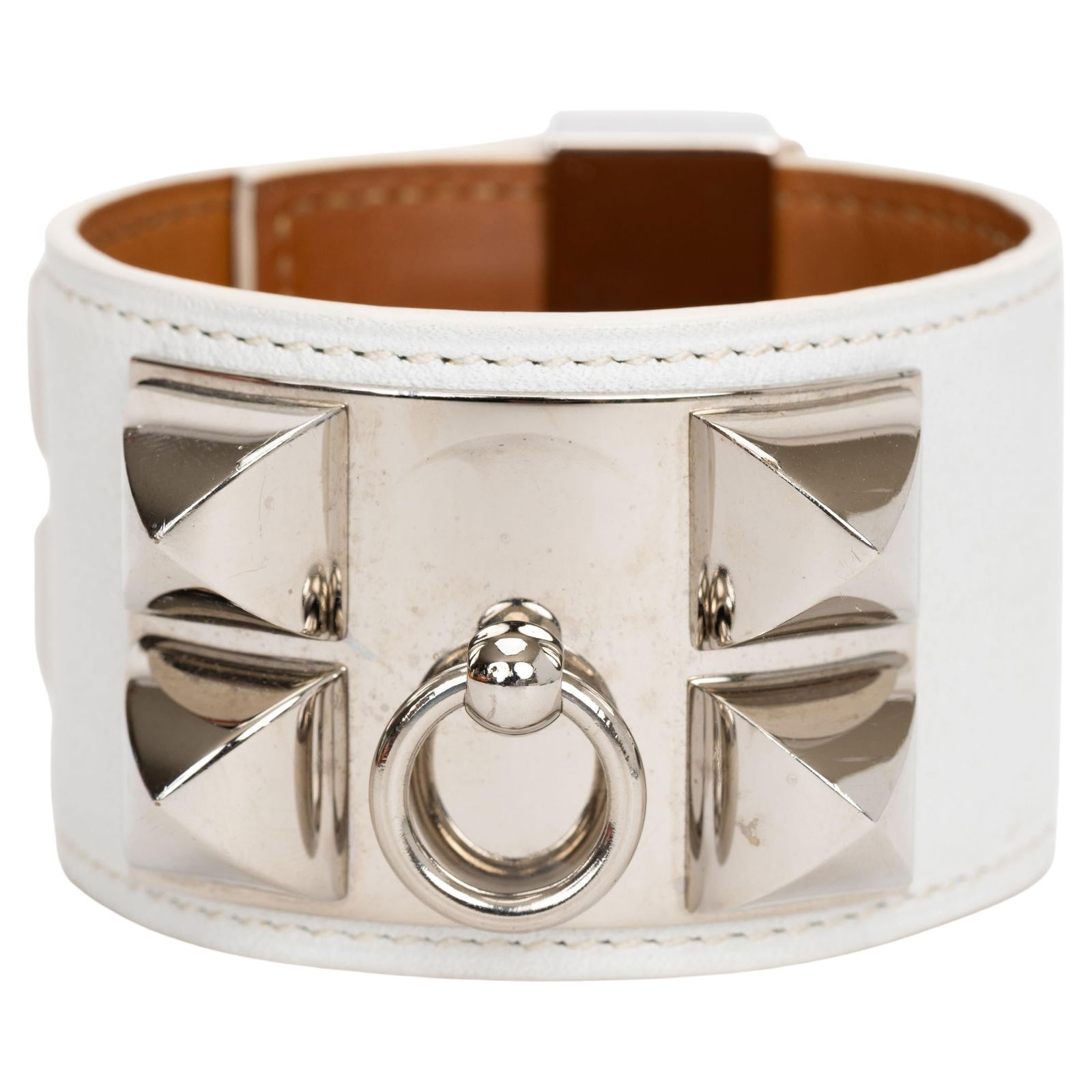 Hermes Collier De Chien Bracelet White Leather Palladium 2017 (1 of 6)
